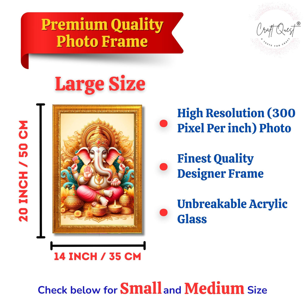 CRAFT QUEST Lord Ganesha Modern Wall Art Painting With Frame For Pooja, Home and Office Decor