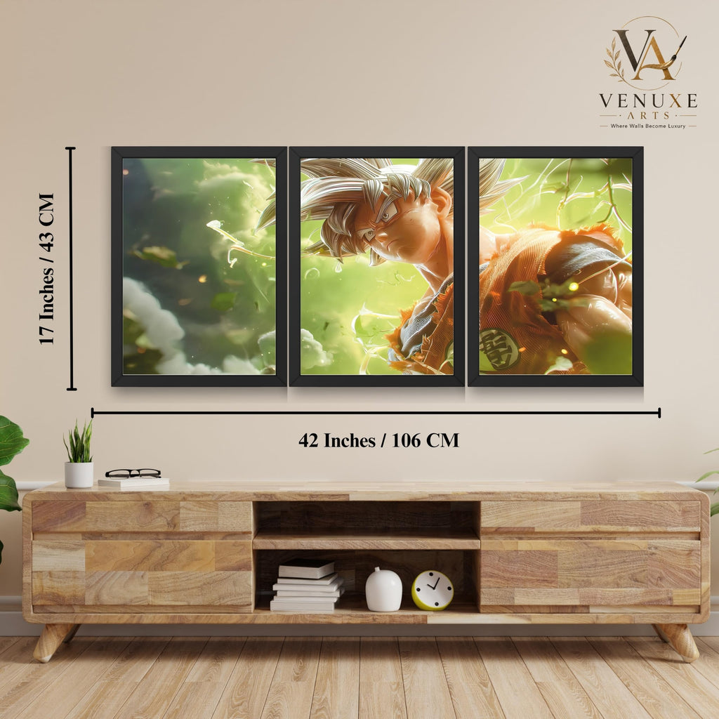 VENUXE ARTS Set Of 3 Anime Characters Wall Framed |Anime Characters Framed Poster for Living Room Bedroom Gaming Room Studio Wall Decor