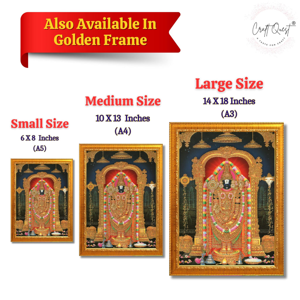 CRAFT QUEST Tirupati Balaji Lord Venkateshwara Swamy Wall Painting Framed Home Décor