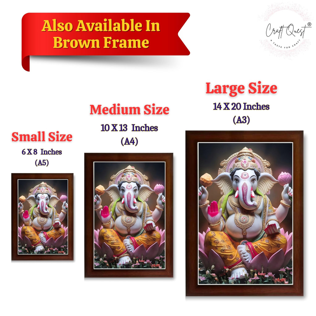 CRAFT QUEST Lord Ganesha Ganesh ji Art Framed Wall Painting With Frame For Home and Pooja,Office Décor Items