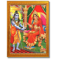 CRAFT QUEST Shiva & Maa Annapurna devi sitting on throne photo frame with with Acrylic glass, for Kitchen Worship