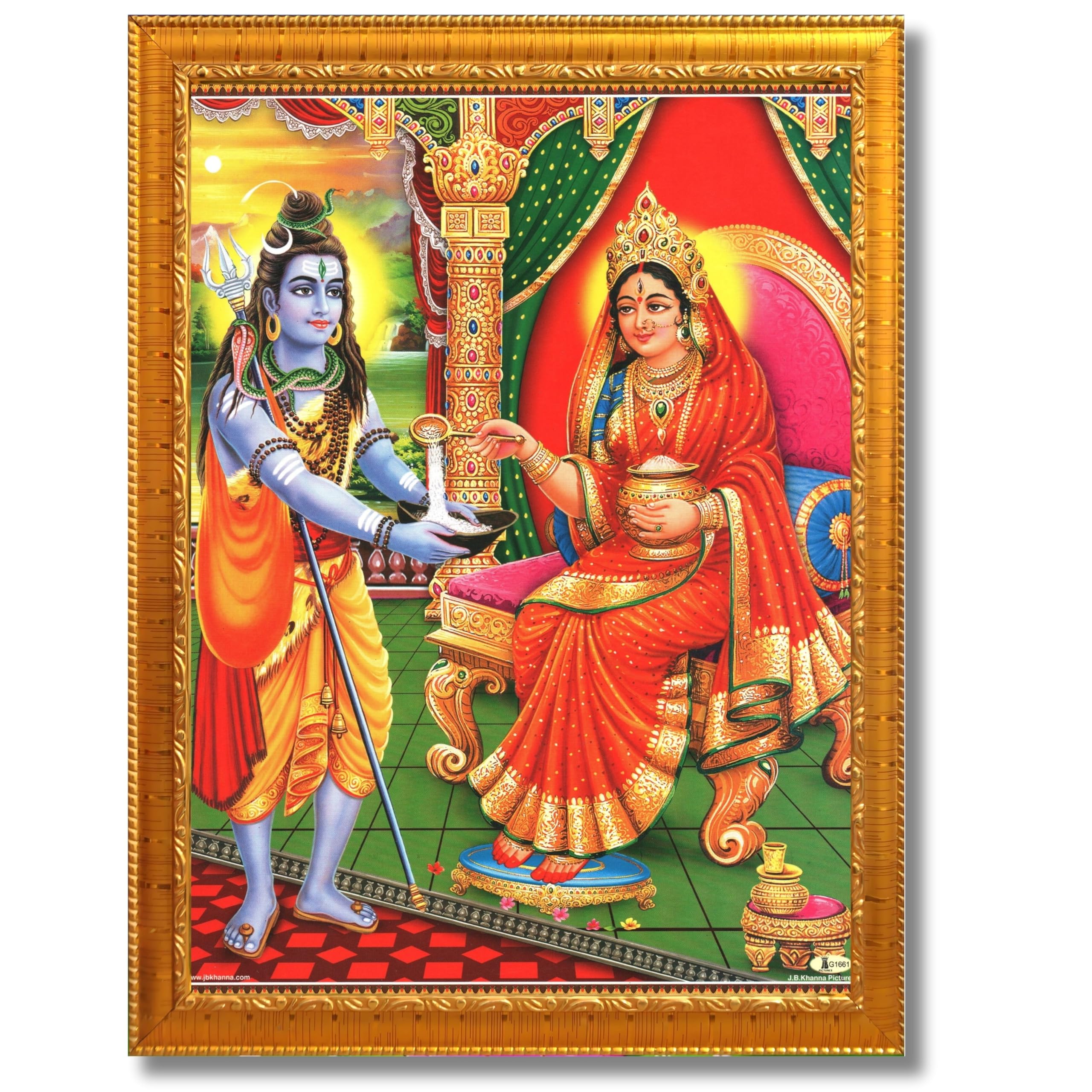 CRAFT QUEST Shiva & Maa Annapurna devi sitting on throne photo frame with with Acrylic glass, for Kitchen Worship