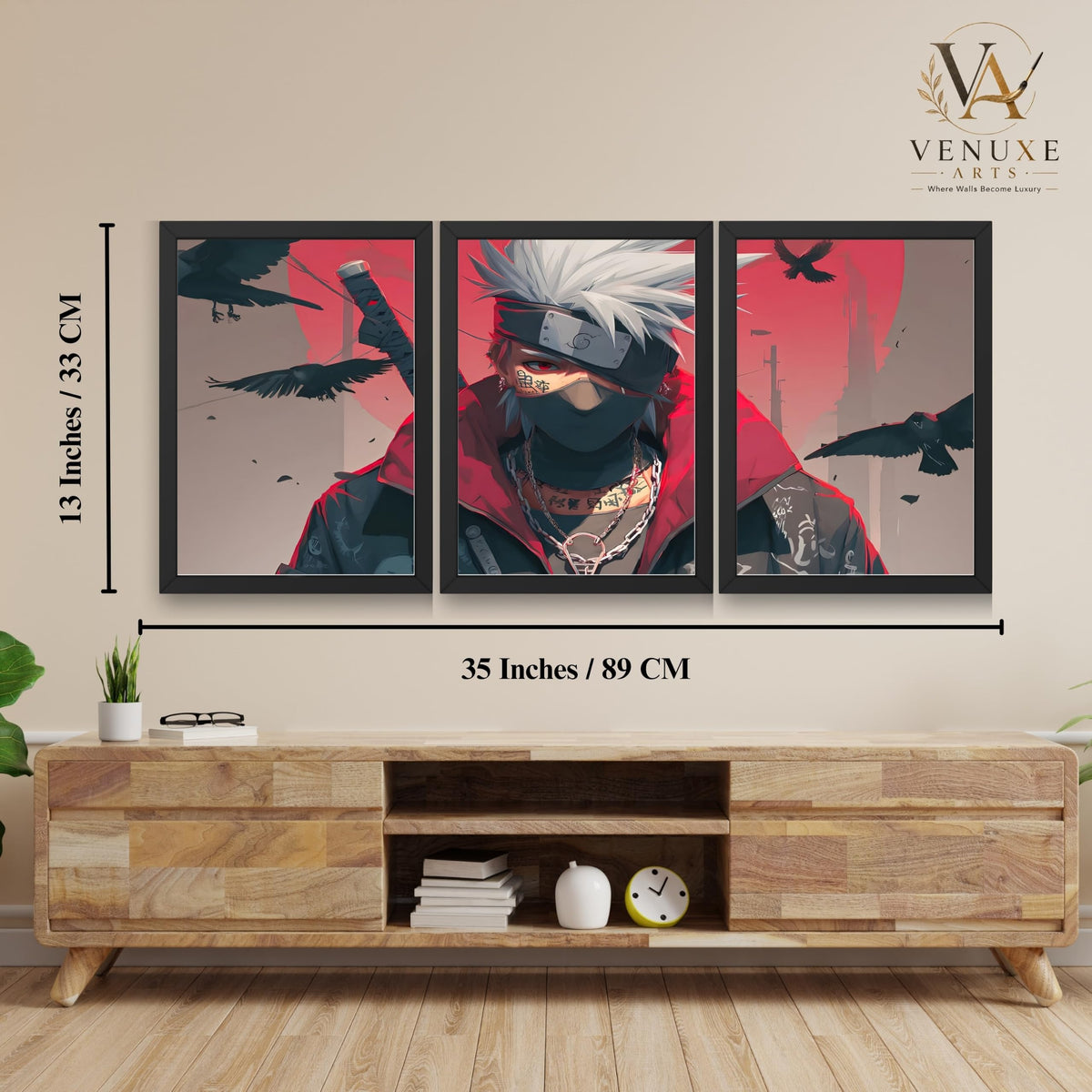 VENUXE ARTS Set Of 3 Anime Characters Wall Framed |Anime Characters Framed Poster for Living Room Bedroom Gaming Room Studio Wall Decor