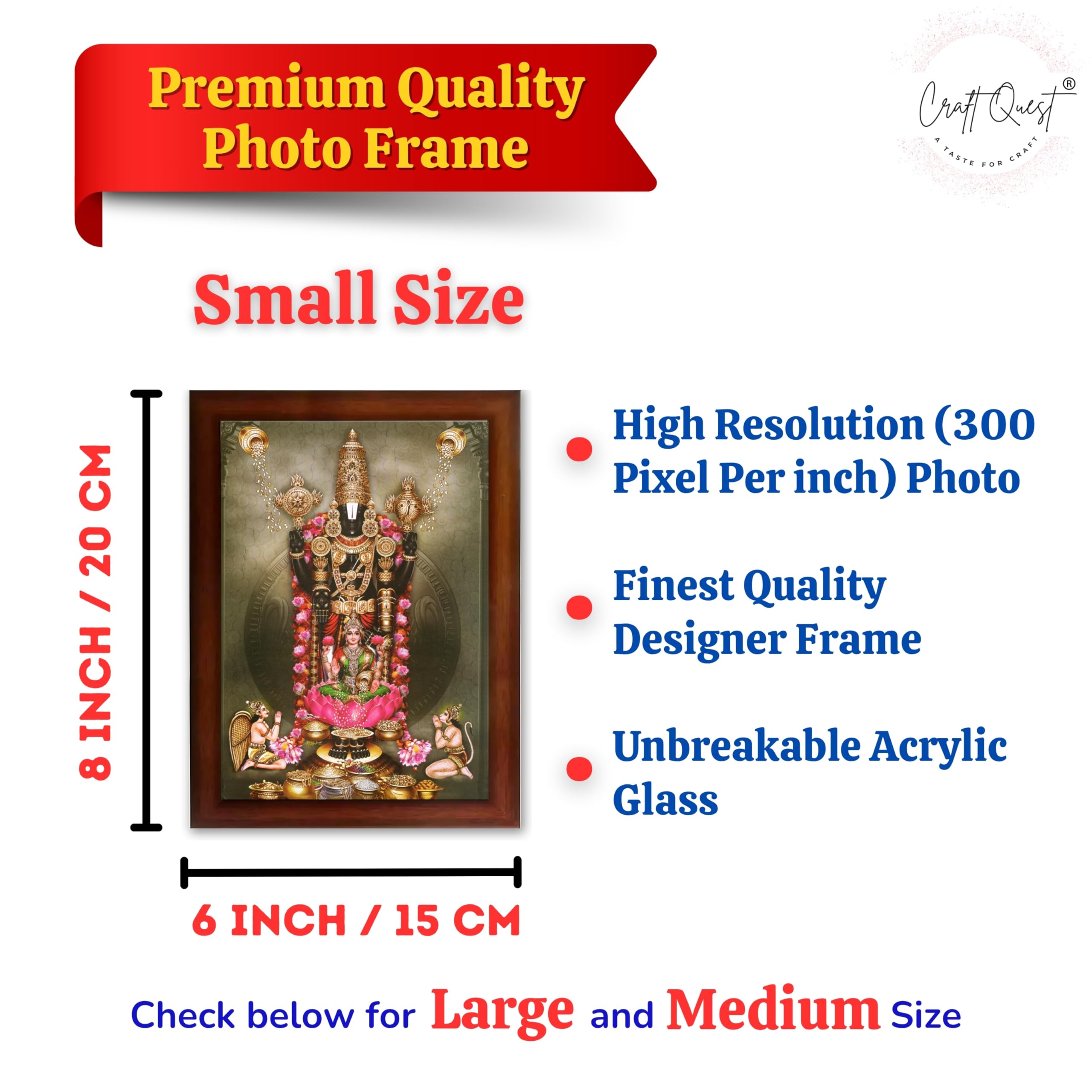 CRAFT QUEST Venkateshwara Tirupati Balaji Lakshmi venkateshwer Swamy Wall Photo Frame For Home, Temple, Pooja, Wall Décor Item