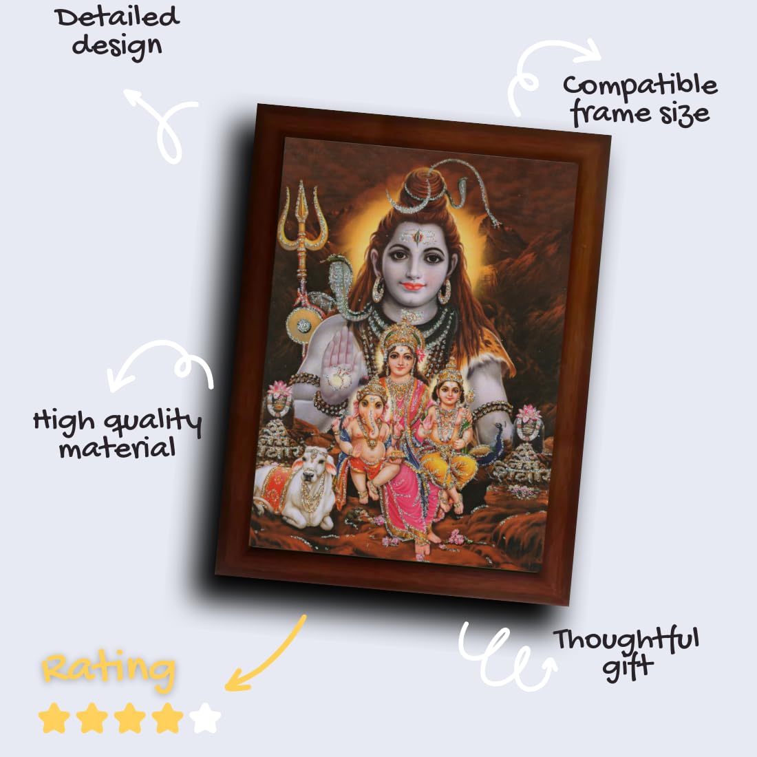 Craft Quest Shiv Parivar | Shiv Parvati (Shiv Shankar, Maa Parvati, Ganesh and Kartikey) Religious Synthetic Photo Frame Sparkle Coated for Pooja (10 X 14 inch, Multicolour)
