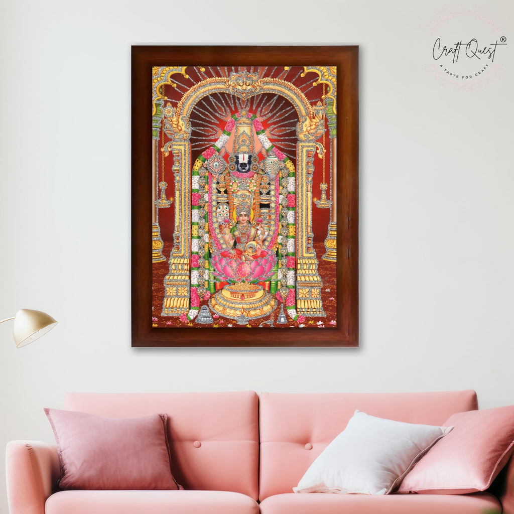 CRAFT QUEST Tirupati Balaji Lord Venkateshwara Swamy Wall Painting Framed Home and Pooja Décor