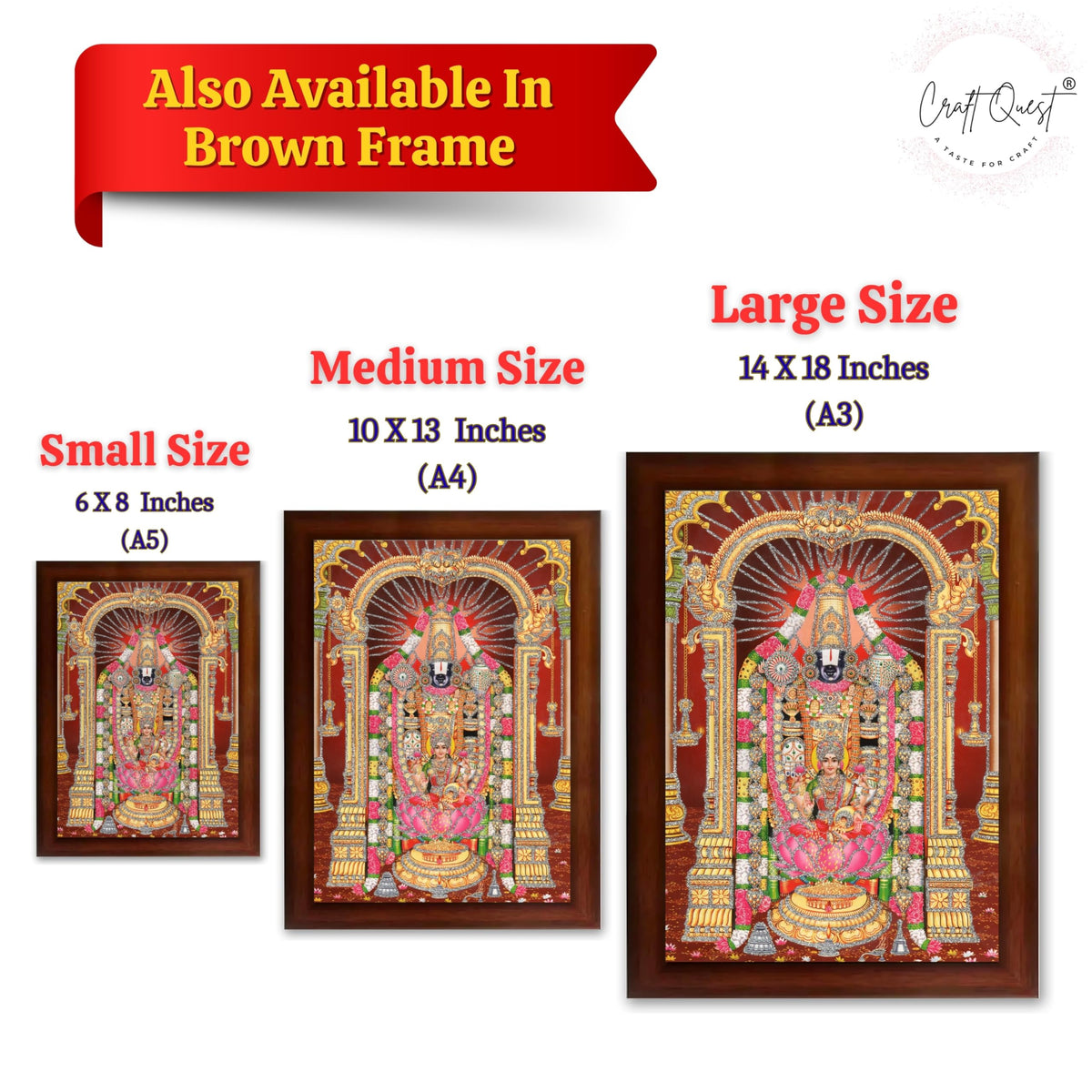 CRAFT QUEST Tirupati Balaji Lord Venkateshwara Swamy Wall Painting Framed Home and Pooja Décor