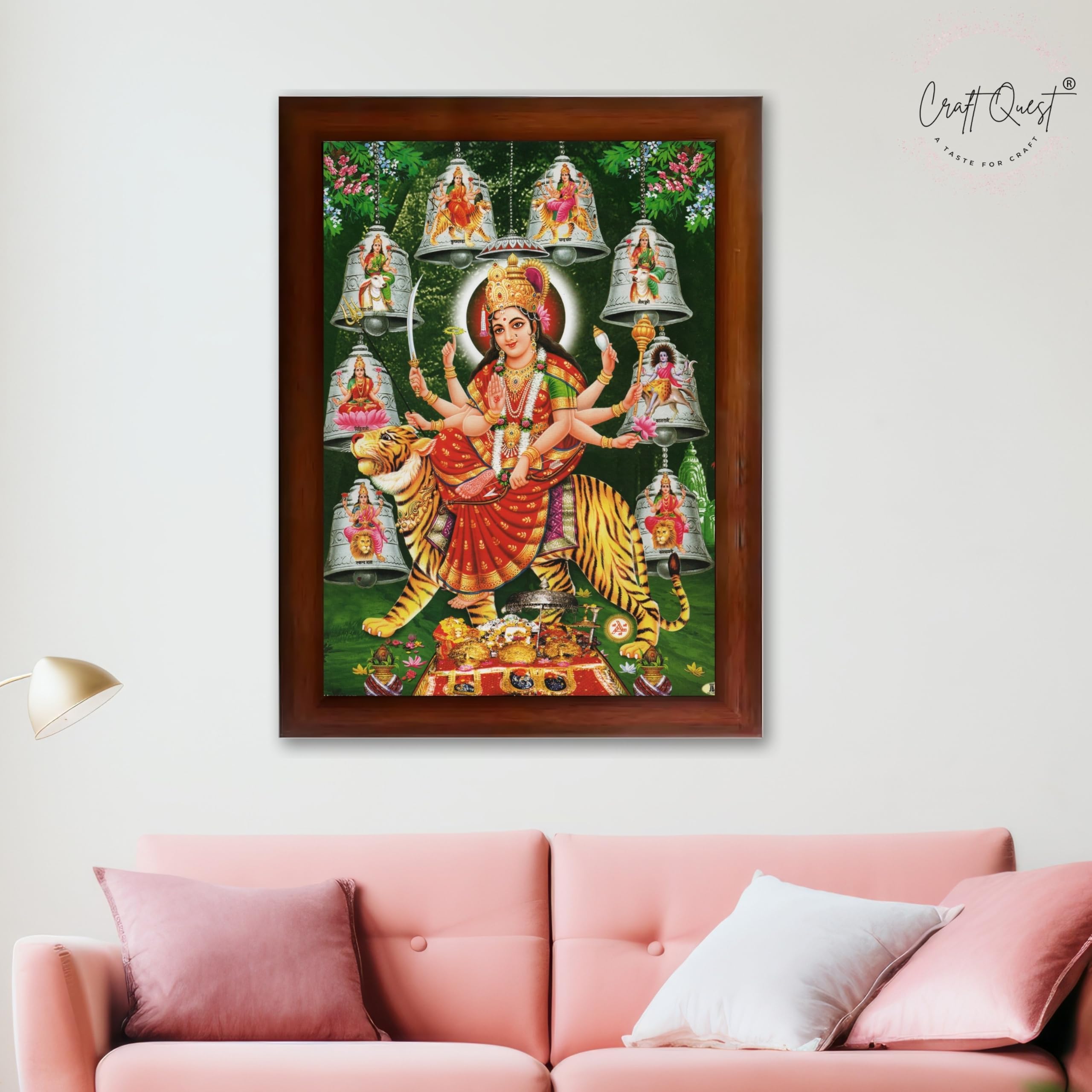 CRAFT QUEST Durga Maa Mata Goddess Nav Navadurga Navdurga Wall Painting Framed Home Decor
