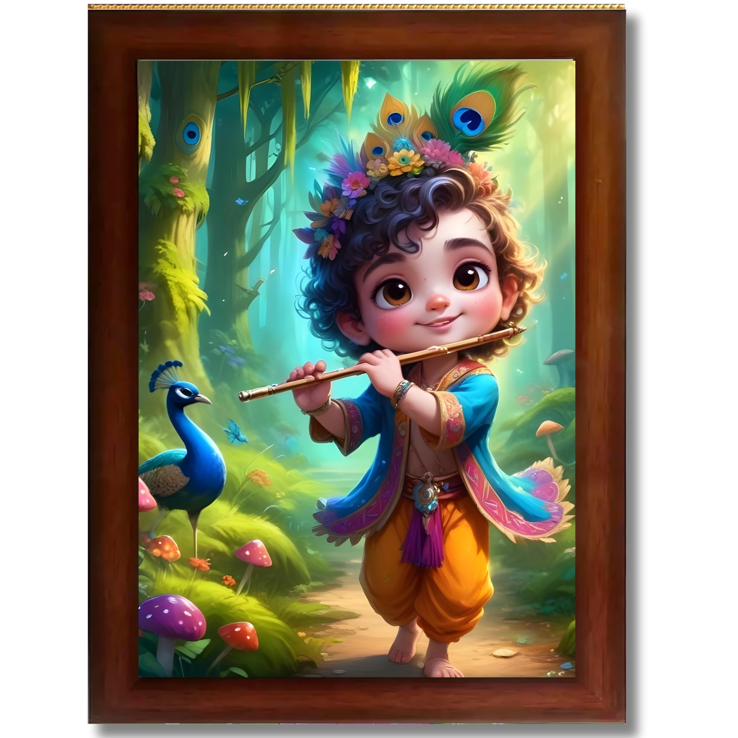 CRAFT QUEST Cute Little Krishna Frame | Bal Gopal HD Painting | Home Temple, Office Desk, Wall Décor Item