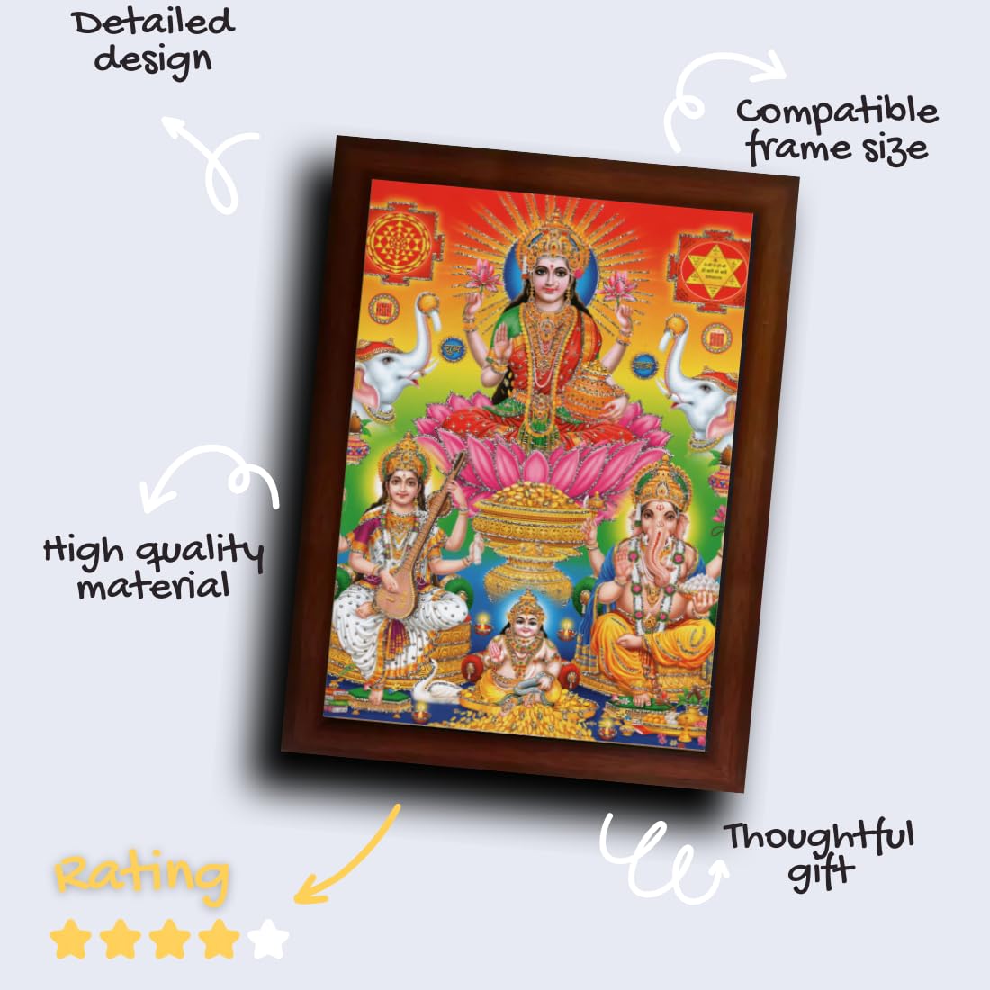 Craft Quest Goddess Lakshmi Devi with ganesh ji and saraswati maa Wall Painting Frame Home Decor (Synthetic, Matte Finish, Brown, Large Size, 14 X 10 Inch)