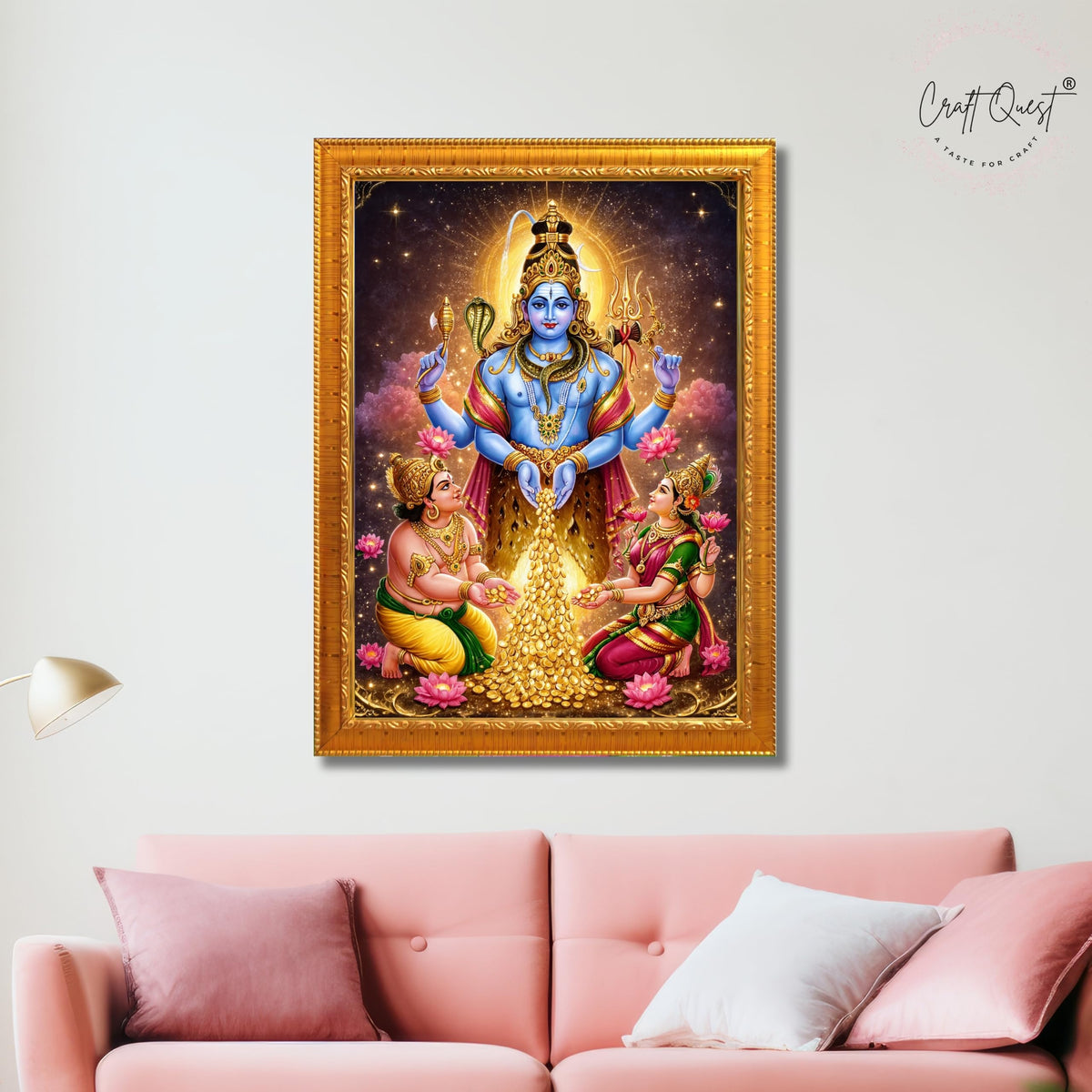 CRAFT QUEST Swarnakarshana Bhairava Swamy With Lakshmi Devi and Kuber Bhagwan Religious Wall Photo Frame |Dhan Bhairav Frame for Home, Office, Temple & Gifting