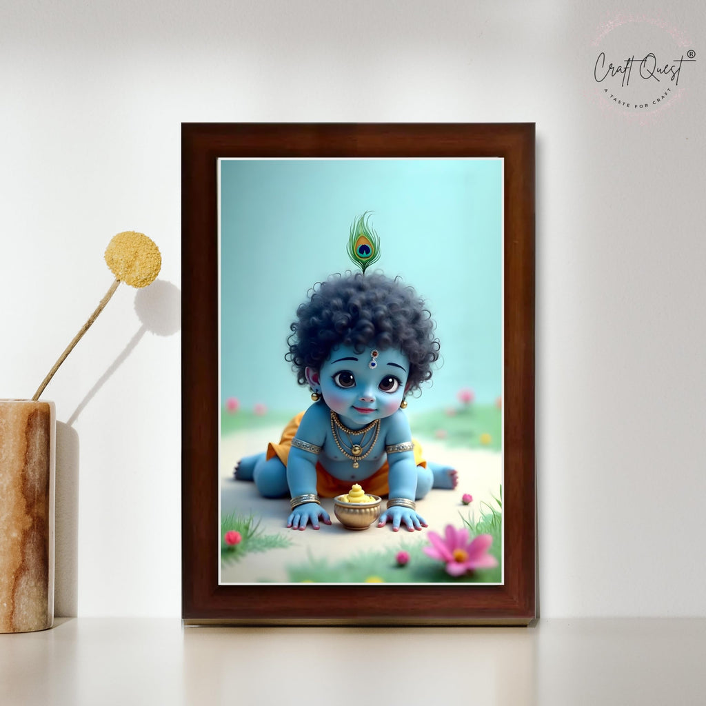 CRAFT QUEST Bal Gopal Painting | Krishna Photo Frames for Walls, Home, Bedroom, Living Room and Home Decor