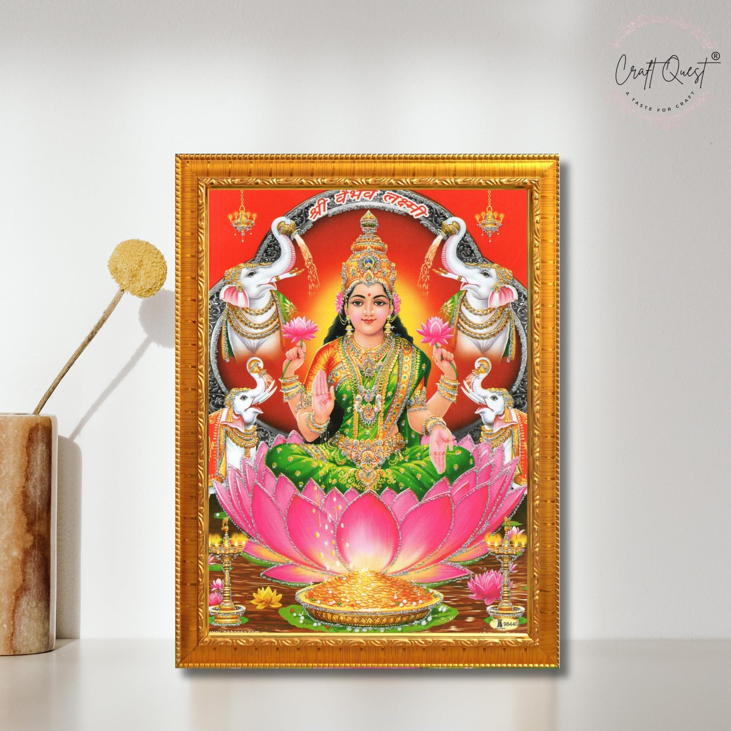 CRAFT QUEST Goddess Lakshmi Devi Dhana Laxmi Maa Wall Painting Frame for Diwali,Temple, Pooja, Living Room Home and Decor
