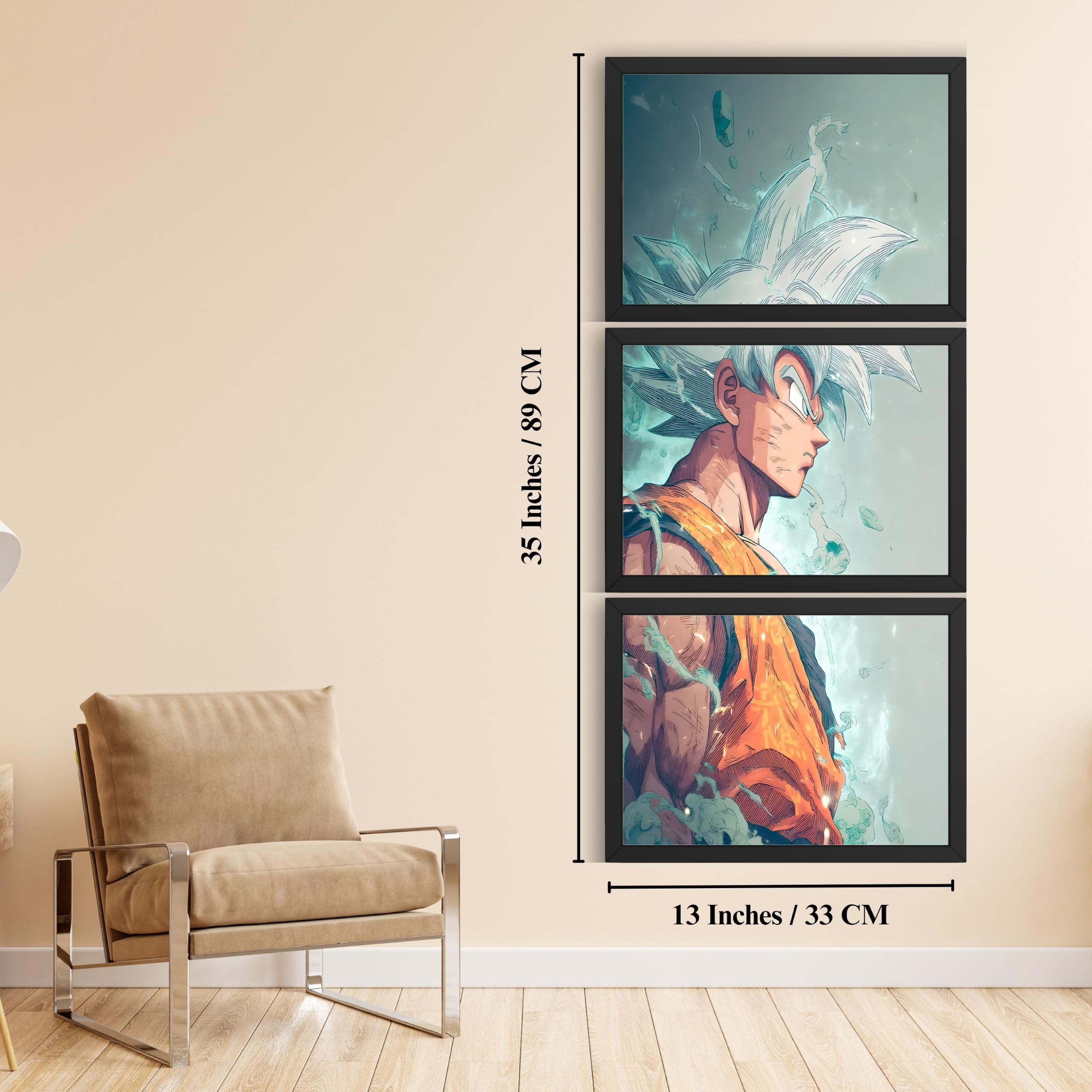 VENUXE ARTS Set Of 3 Anime Characters Wall Framed |Anime Characters Framed Poster for Living Room Bedroom Gaming Room Studio Wall Decor