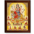 CRAFT QUEST Nav Durga mata photo with frame, Goddess Religious Framed Painting (Large Size, Brown 14 X 10 Inches. Multicolour)