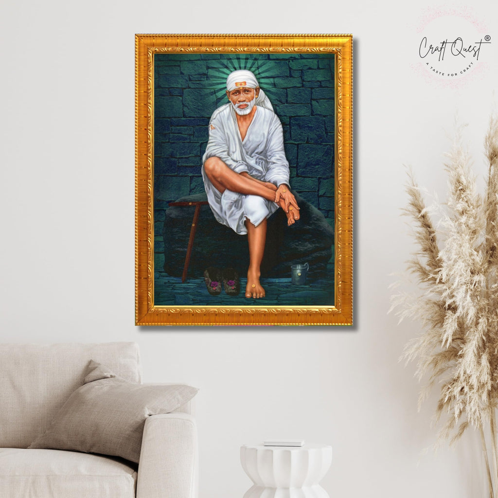 CRAFT QUEST Saibaba Sai Baba Shirdi Sainath Wall Painting Framed Home Décor, Ideal for Home, Office, Temple & Puja Room, Wall Decor