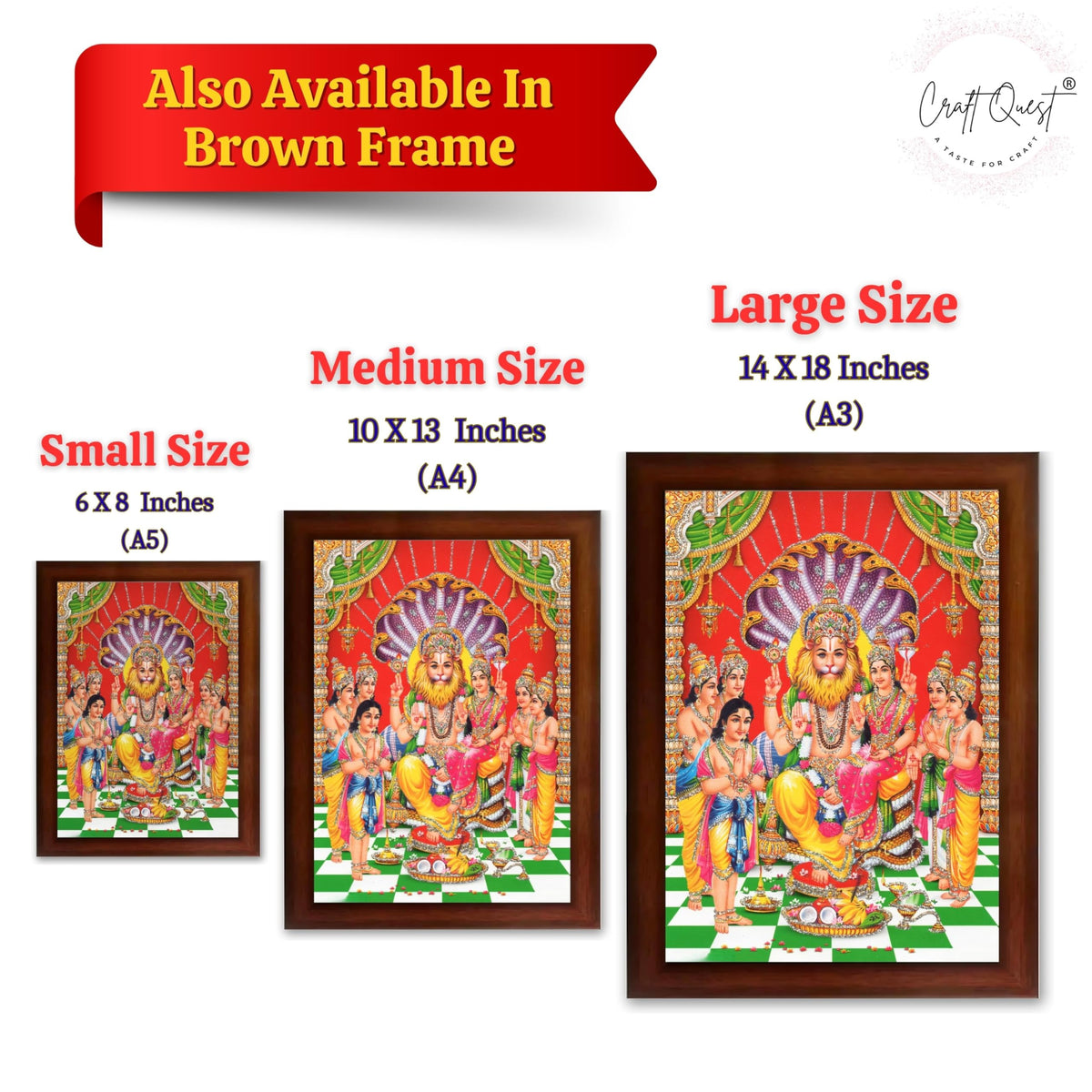 CRAFT QUEST Narasimha Swamy Lakshmi Narsingh Bhagwan Photo Framed | Acrylic Glass, Lightweight | Ideal for Home, Office, Temple & Puja Room, Wall Decor
