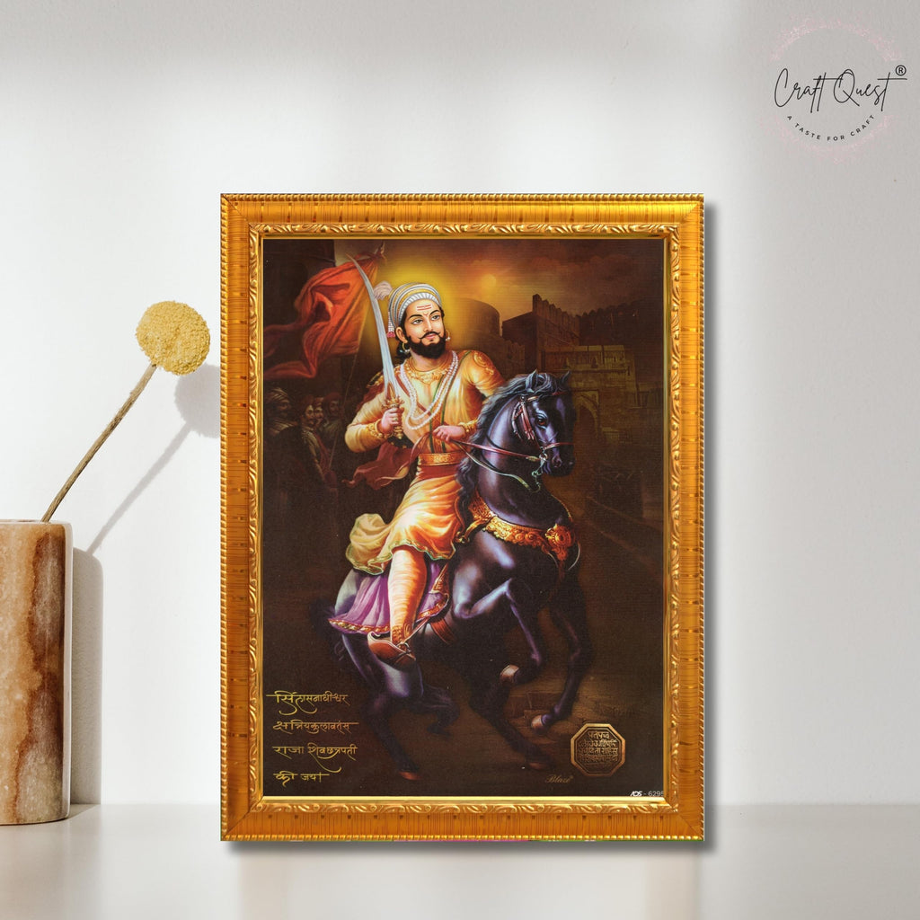 CRAFT QUEST Chattrapati Shivaji Maharaj Wall Painting Photo Frame With Acrylic Sheet | For Living, Pooja Room | Home Decoration Item | Best Gifting Option