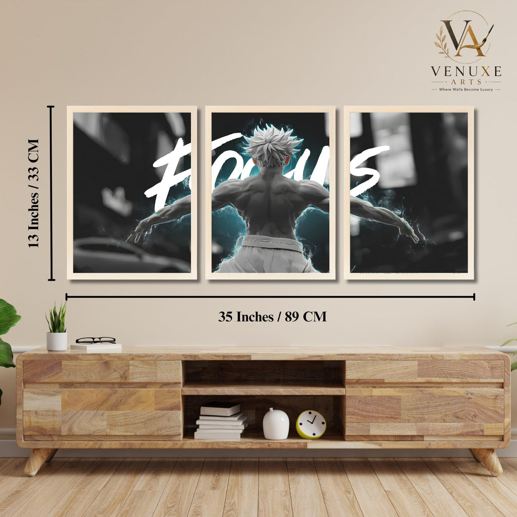 VENUXE ARTS Set Of 3 Anime Characters Wall Framed |Anime Characters Framed Poster for Living Room Bedroom Gaming Room Studio Wall Decor
