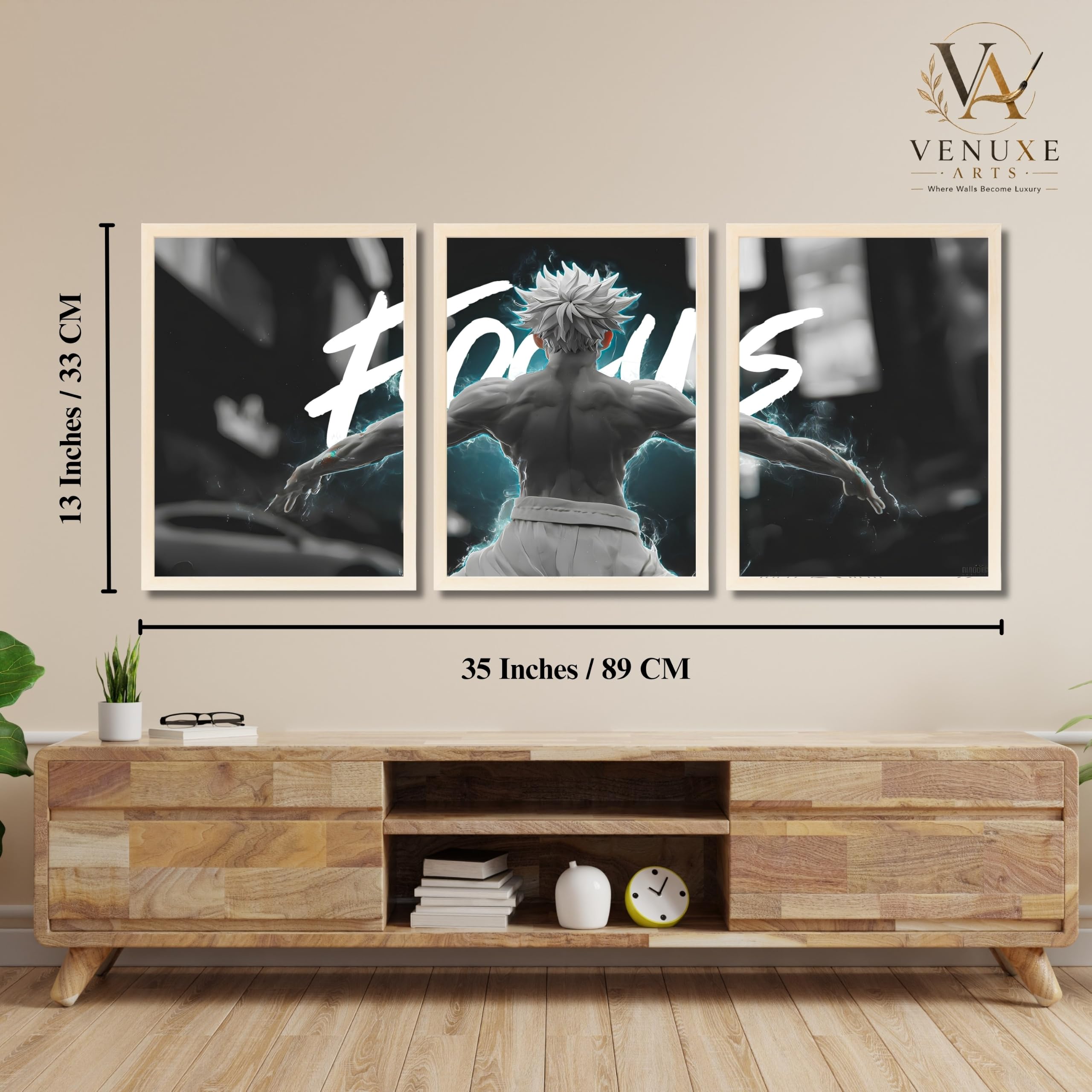 VENUXE ARTS Set Of 3 Anime Characters Wall Framed |Anime Characters Framed Poster for Living Room Bedroom Gaming Room Studio Wall Decor