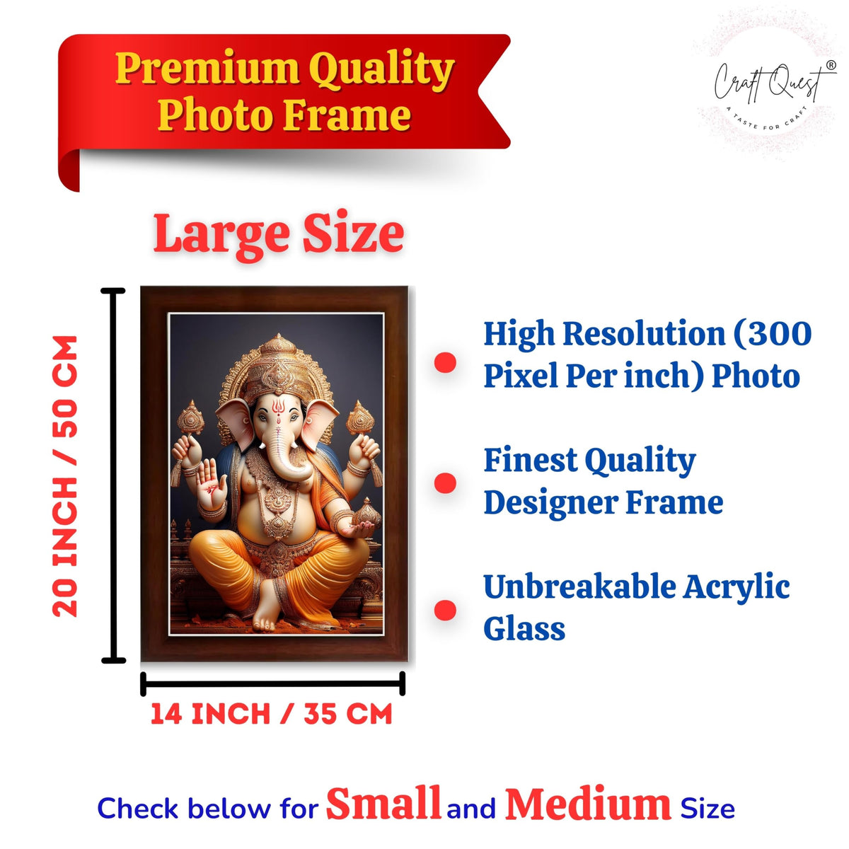 CRAFT QUEST Lord Ganesha Ganpati Ganapathi Hanging Wall Painting Framed For Home Décor