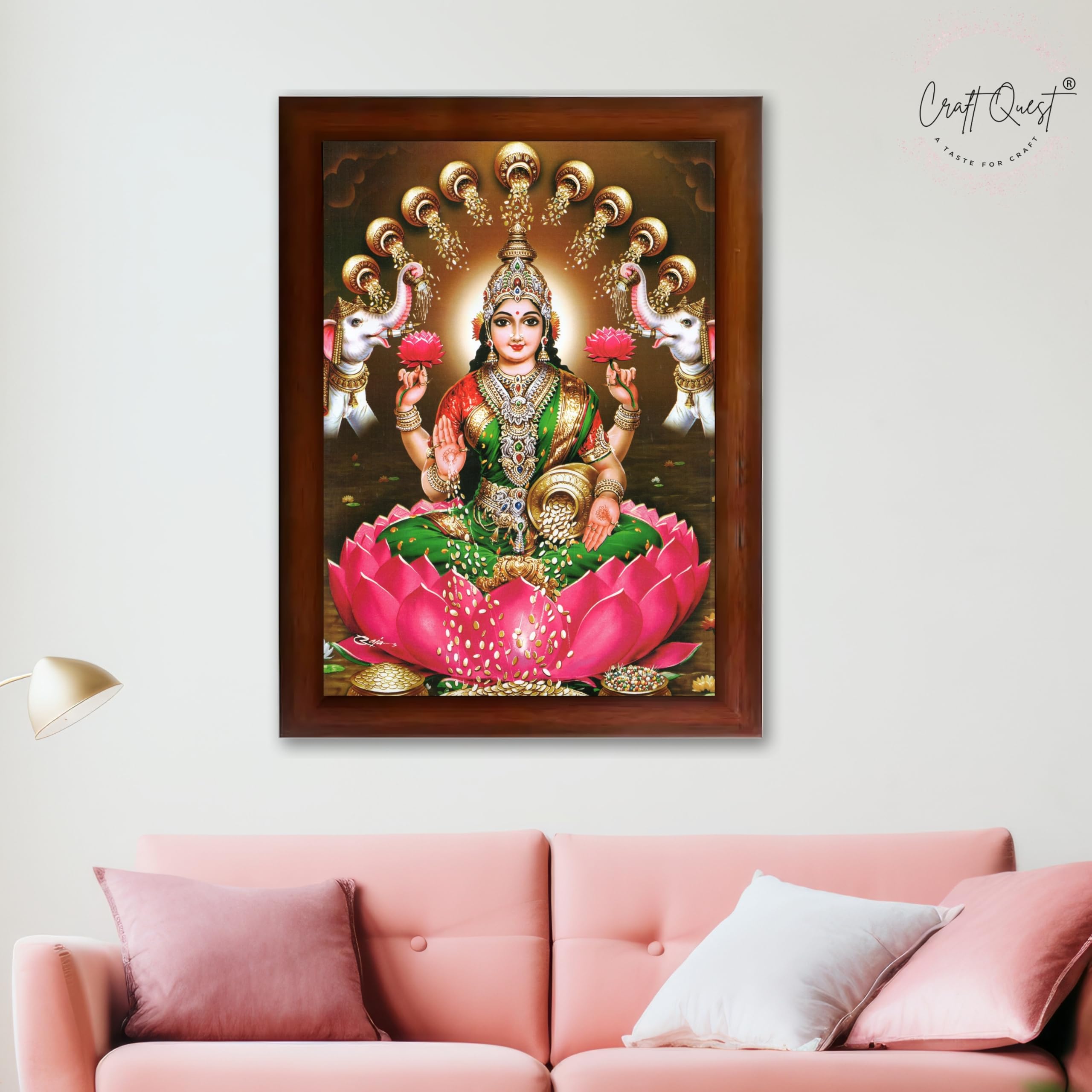 CRAFT QUEST Goddess Lakshmi Mata Laxmi Maa Wall Painting Photo Framed | Acrylic Glass, Lightweight & Waterproof | Ideal for Home, Office, Temple & Puja Room, Wall Decor