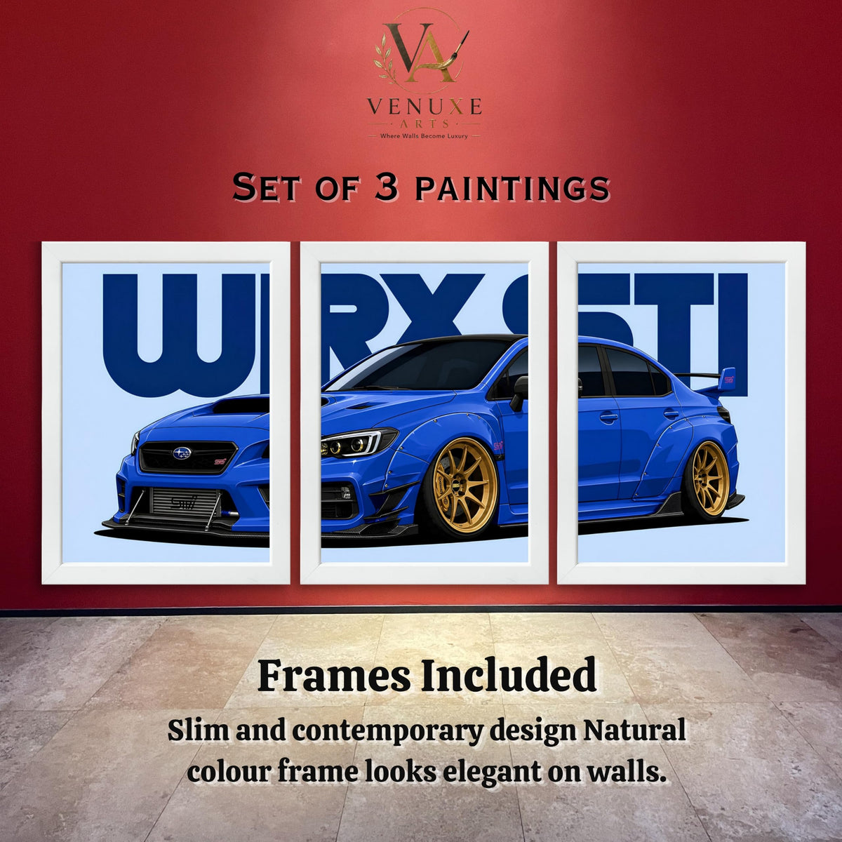 VENUXE ARTS Set Of 3 Big Sports Cars Framed Posters Gift Items for Boys Room Wall Decoration Bedroom Living Room Office Studio Décor | Car Poster Frame for Wall Décor