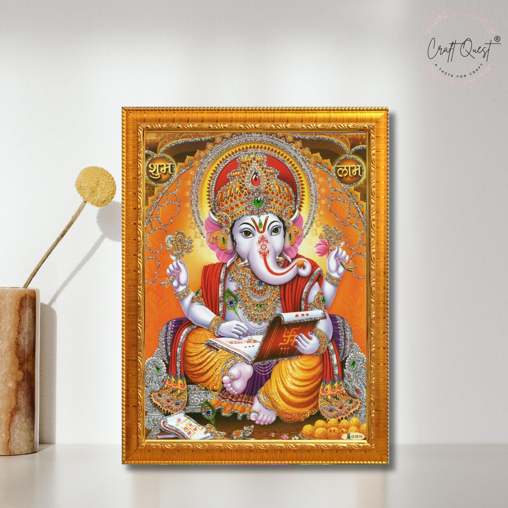 CRAFT QUEST Lord Ganpati Ganesha Modern Wall Art Painting With Frame, Home and Office Decor Item