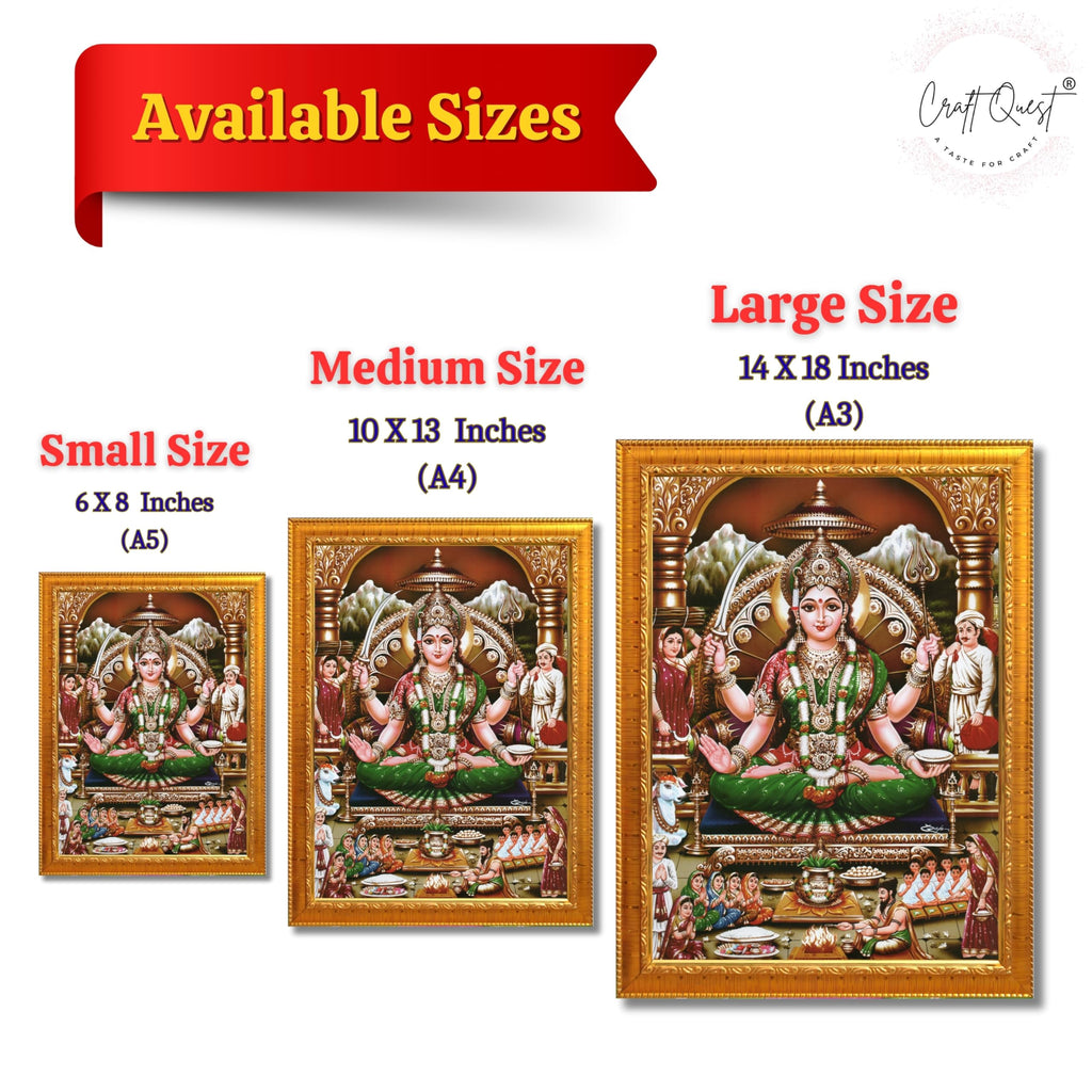 CRAFT QUEST Goddess Santoshi Mata/Devi Santhoshi Maa Photo Frame for Pooja, Home, Temple, Gift, Wall Décor Item