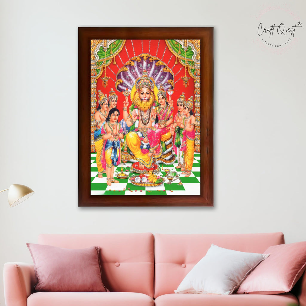 CRAFT QUEST Narasimha Swamy Lakshmi Narsingh Bhagwan Photo Framed | Acrylic Glass, Lightweight | Ideal for Home, Office, Temple & Puja Room, Wall Decor