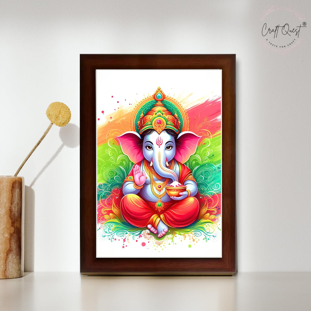 CRAFT QUEST Lord Ganesh ji Art Framed Wall Painting With Frame For Home and,Office Décor Items