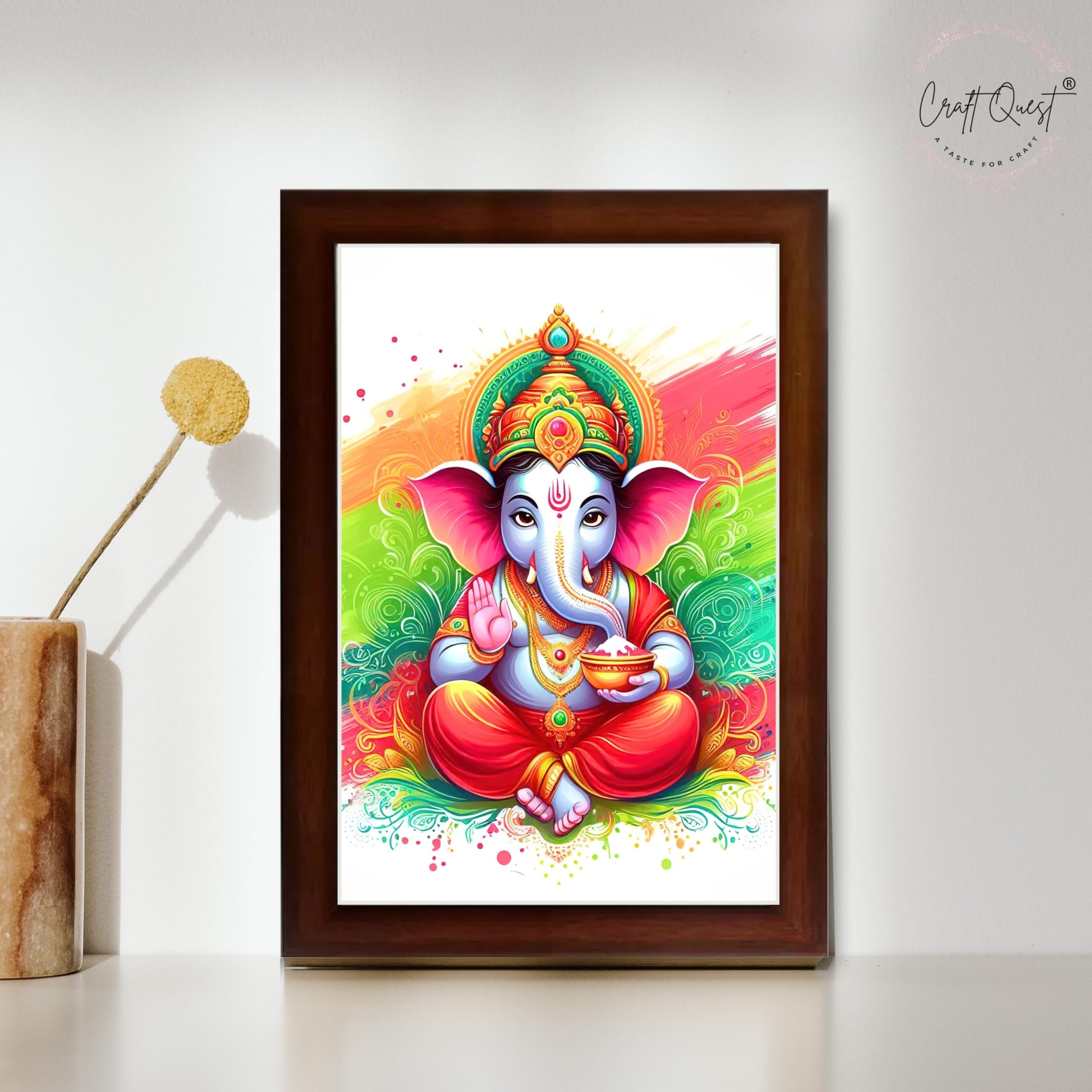 CRAFT QUEST Lord Ganesh ji Art Framed Wall Painting With Frame For Home and,Office Décor Items