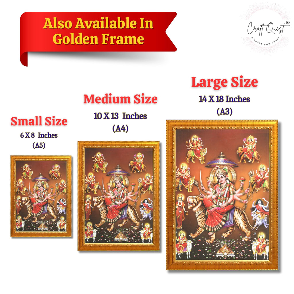 CRAFT QUEST Durga Maa Mata Goddess Nav Navadurga Navdurga Wall Painting Photo Framed, Blessing Hindu Wall Decor