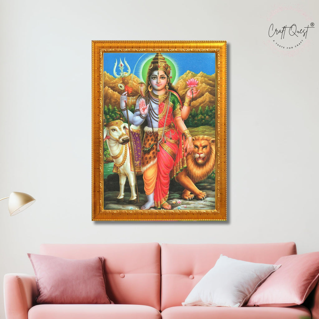 CRAFT QUEST Ardhanarishvara Arthanareeswara Shiv Parvati Photo Frame | God Spiritual Framed | Ideal for Home, Office, Temple & Puja Room, Wall Decor