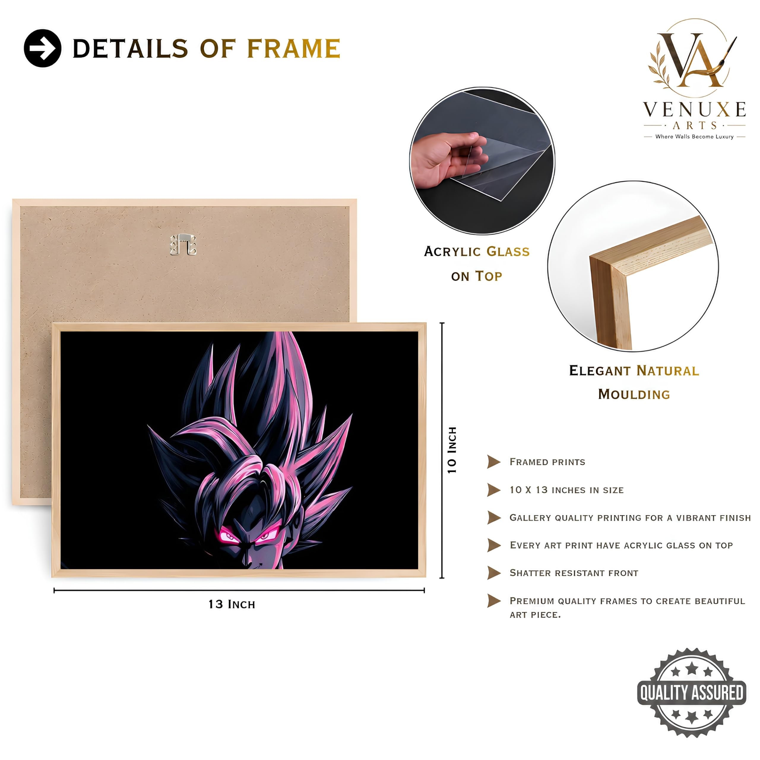 VENUXE ARTS Set Of 3 Anime Characters Wall Framed |Anime Characters Framed Poster for Living Room Bedroom Gaming Room Studio Wall Decor