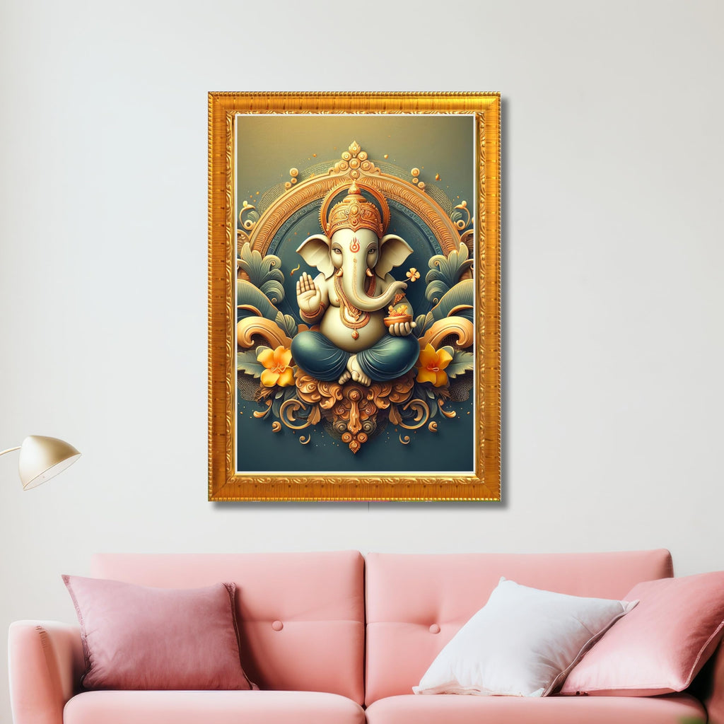 CRAFT QUEST Lord Ganpati Ganesh ji God Frame for Pooja Room & Wall Decor GA-254