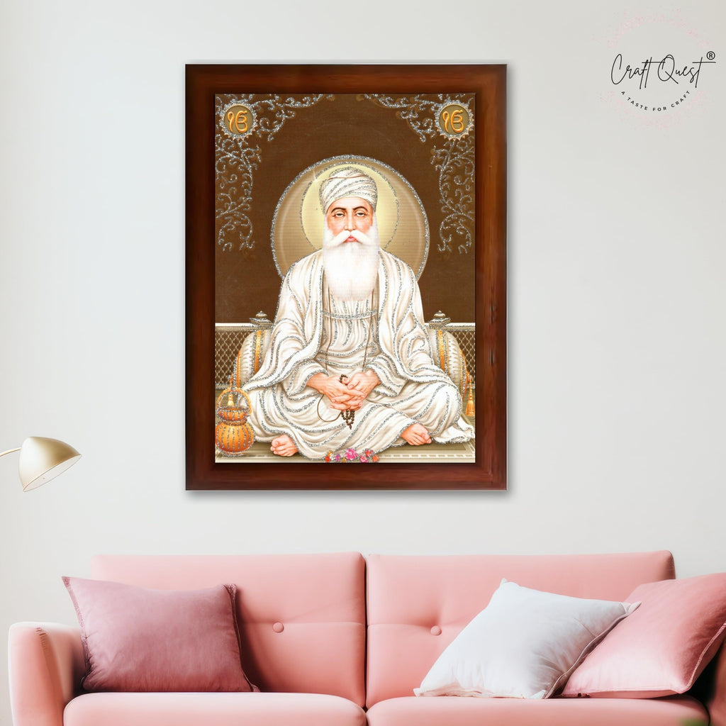 CRAFT QUEST Satnam Waheguru Ji Photo Frame Sikh Guru Photo for Home Decor Religious Painting Decorative Artwork Gift Frame