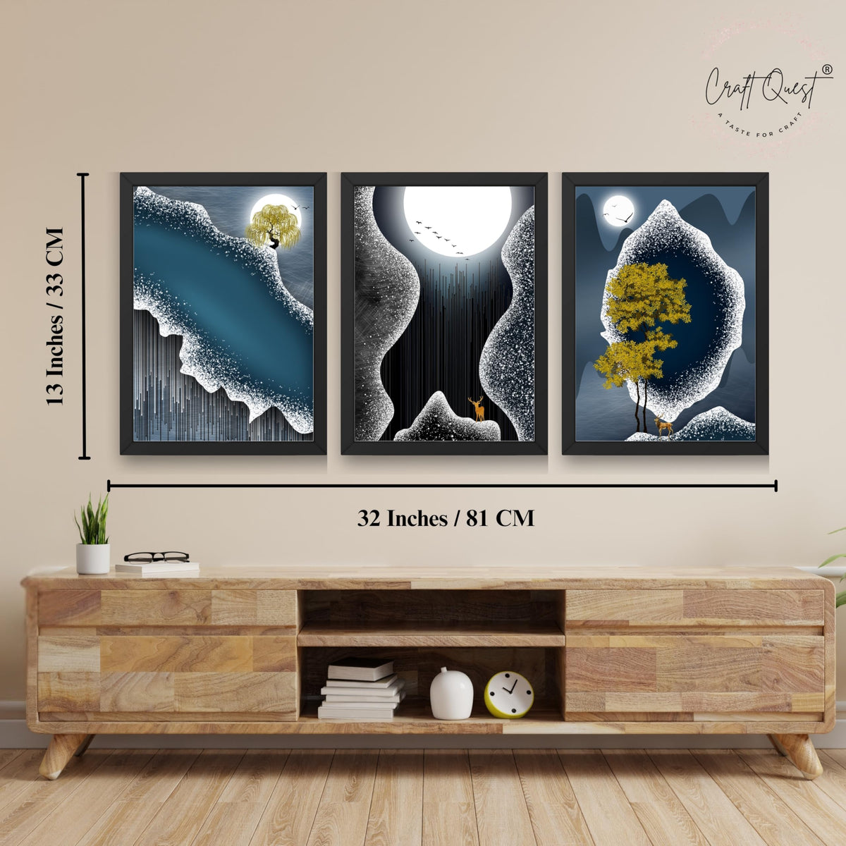 CRAFT QUEST Modern Art Abstract Fashionable Artwork Wall Art | Set of 3 Frames for Home Decoration | Ideal for Living Room, Bedroom & Offices