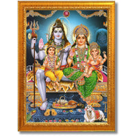 CRAFT QUEST Shiv Parivar Religious Wood Wall Mount Rectangular Photo Frame With Acrylic Glass