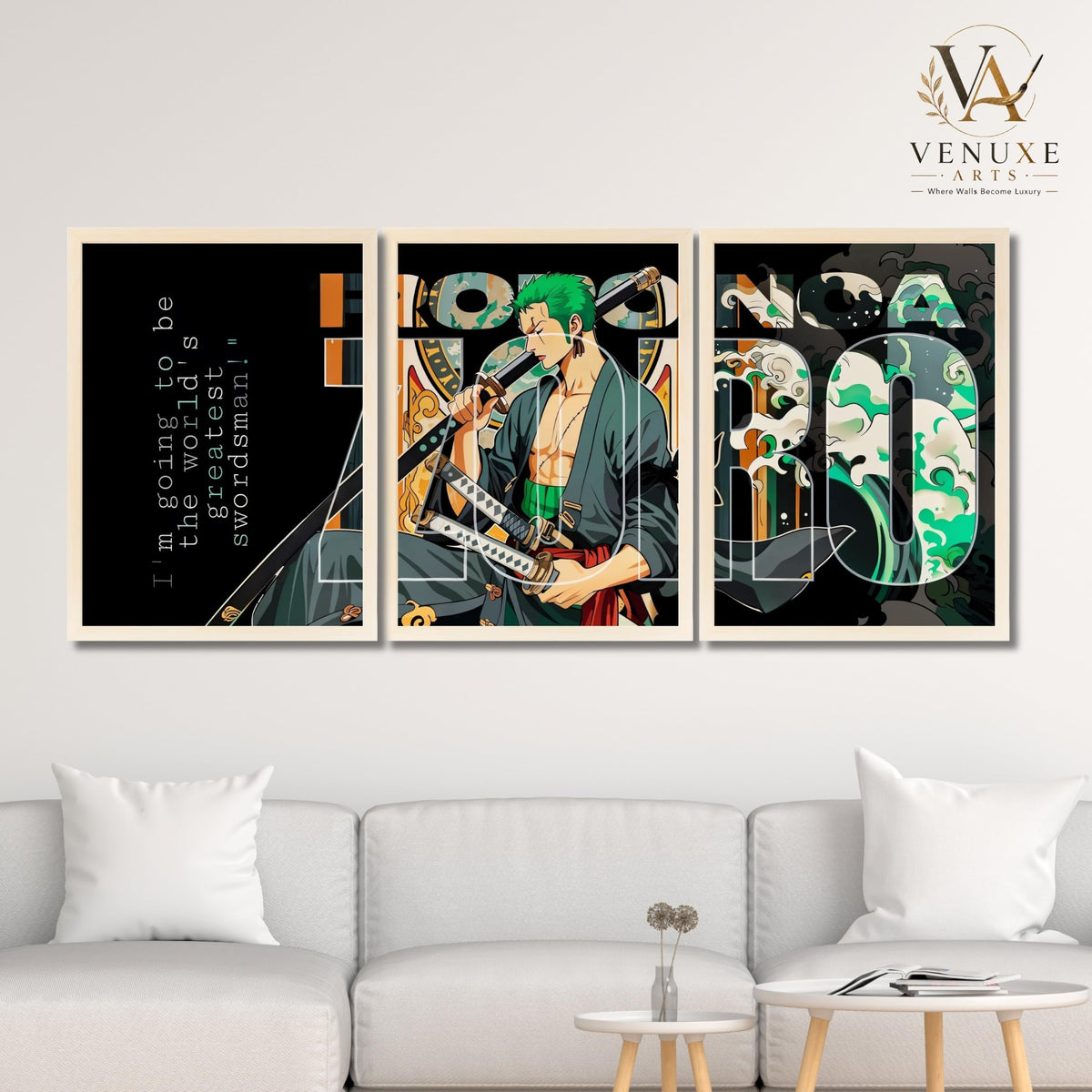 VENUXE ARTS Set Of 3 Anime Characters Wall Framed |Anime Characters Framed Poster for Living Room Bedroom Gaming Room Studio Wall Decor