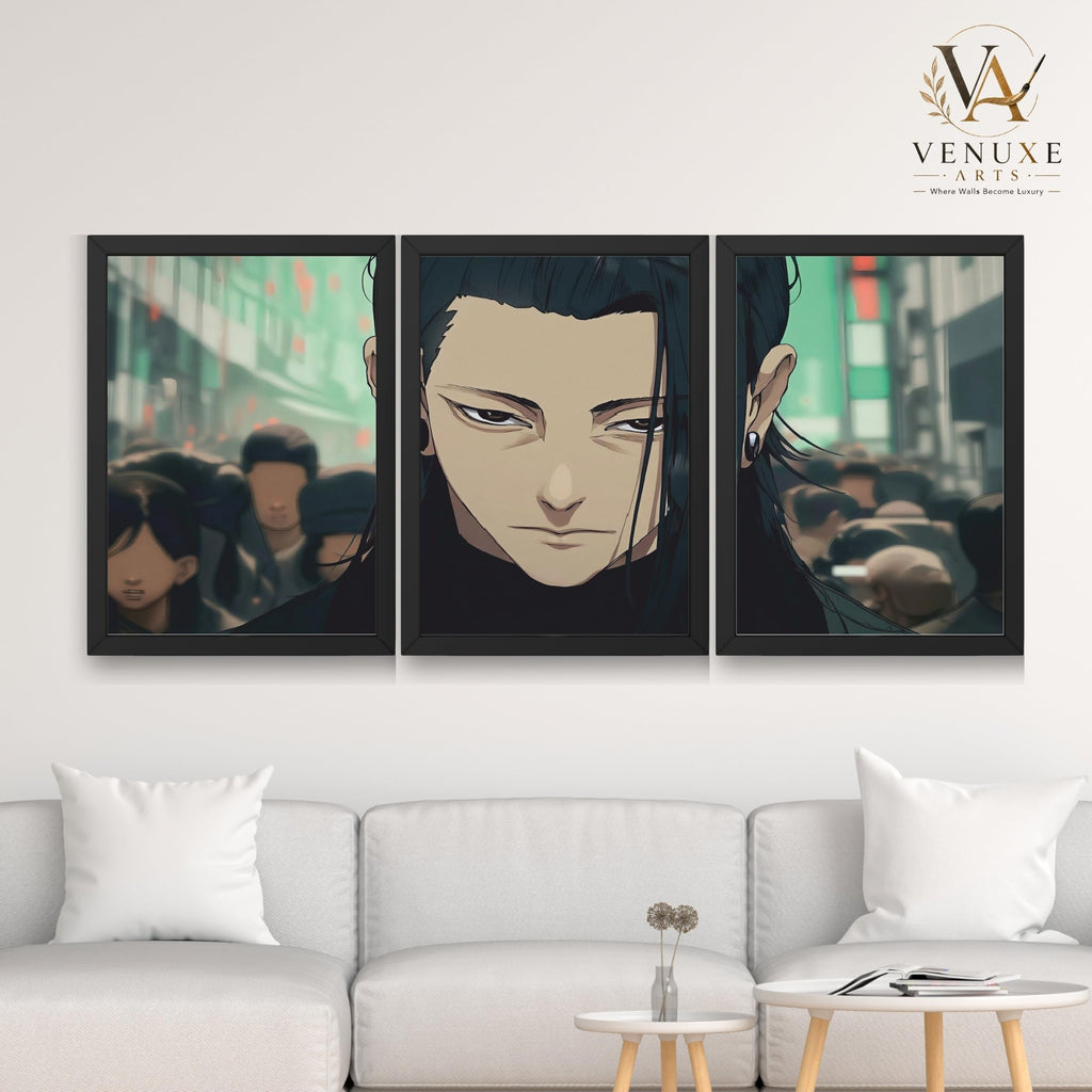 VENUXE ARTS Set Of 3 Anime Characters Wall Framed |Anime Characters Framed Poster for Living Room Bedroom Gaming Room Studio Wall Decor