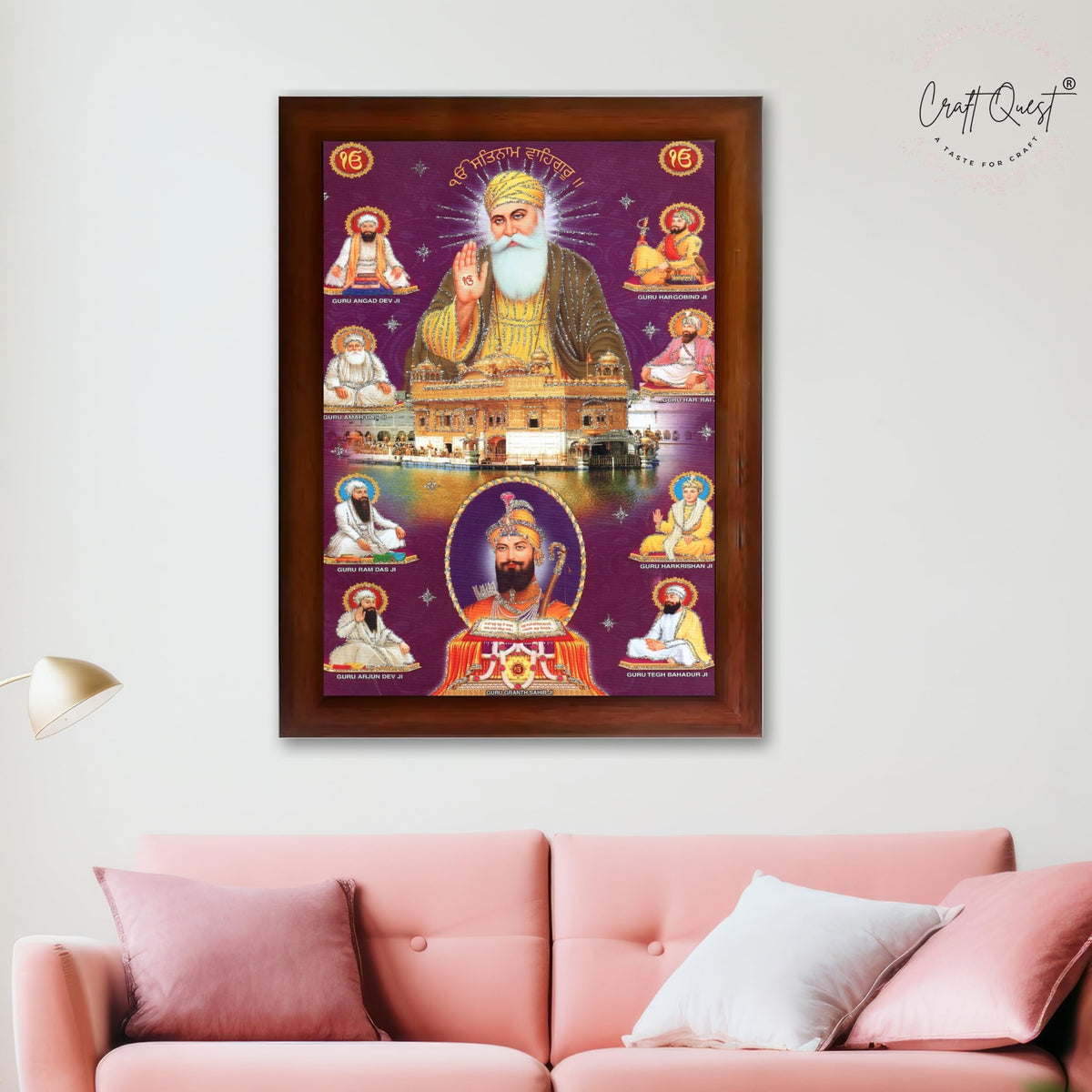 CRAFT QUEST Satnam Waheguru Gurunanak Dev Ji Photo Frame Sikh Guru Photo for Home Decor Religious Painting Decorative Artwork Gift Frame