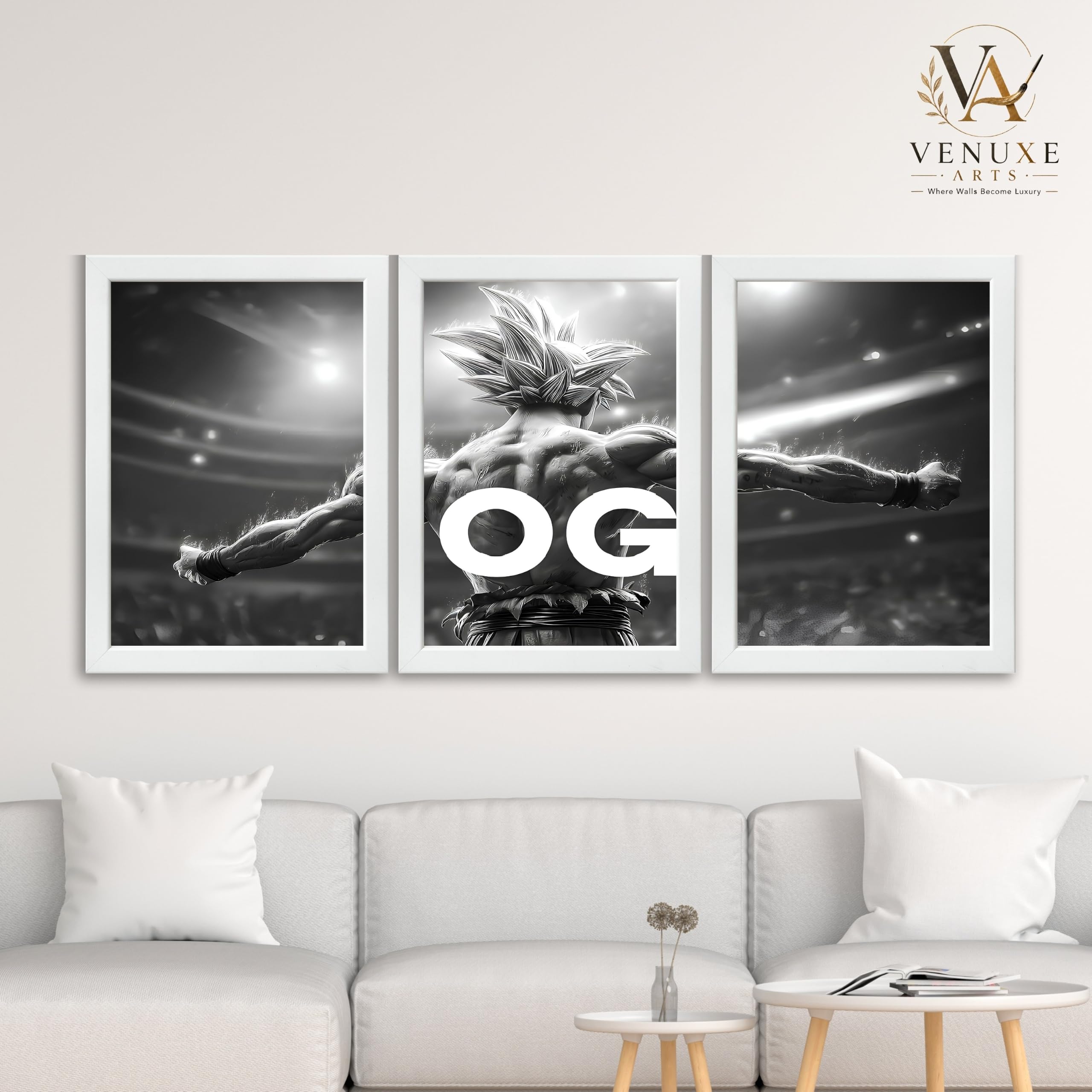 VENUXE ARTS Set Of 3 Anime Characters Wall Framed |Anime Characters Framed Poster for Living Room Bedroom Gaming Room Studio Wall Decor