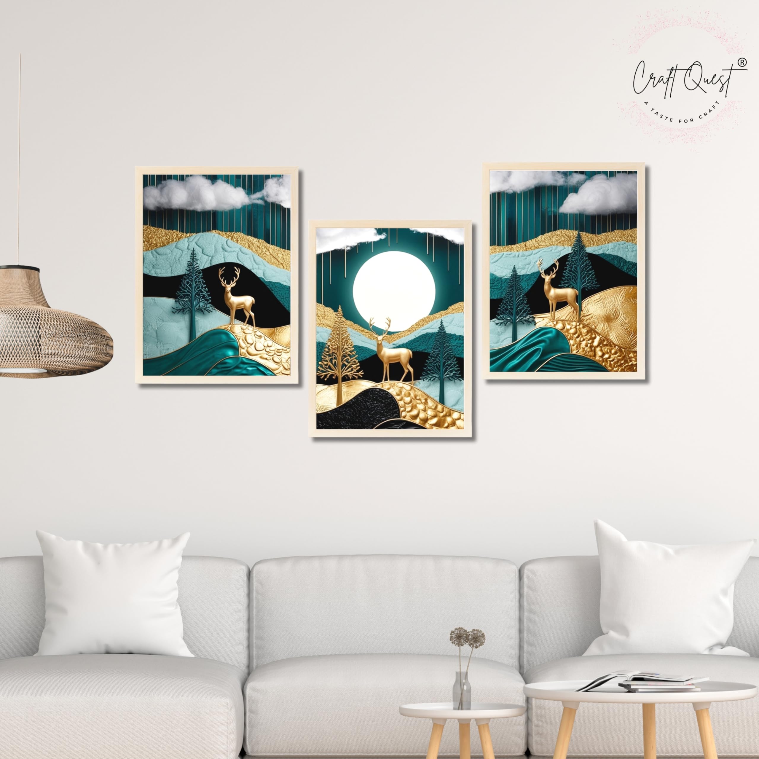 CRAFT QUEST Modern Art Luxury Landscape Wall Art | Set of 3 Frames for Home Decoration | Ideal for Living Room, Bedroom & Offices