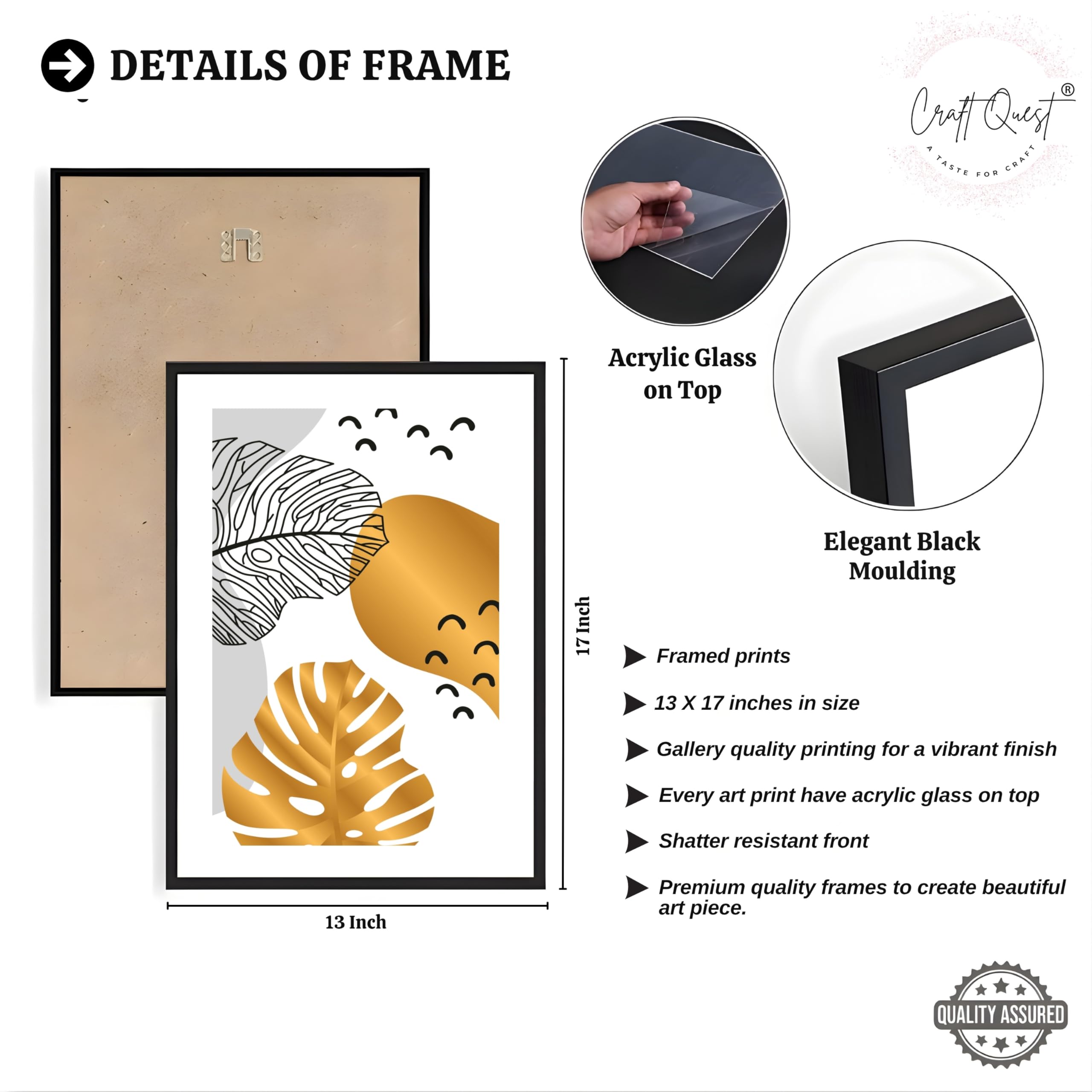 CRAFT QUEST Wall Art Decor Paintings | Set of 3 Abstract Wall Art Frames for Home Decoration | Ideal for Living Room, Bedrooms & Offices