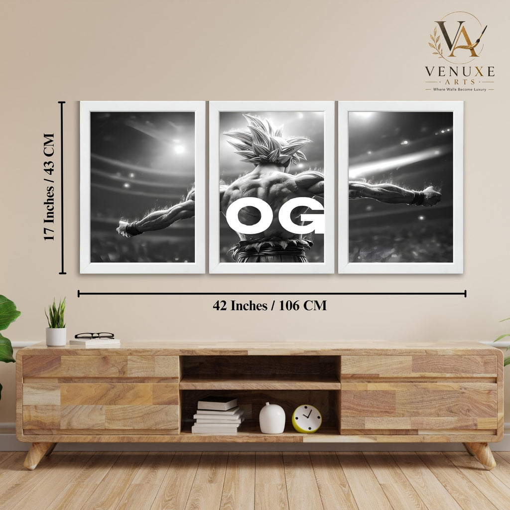 VENUXE ARTS Set Of 3 Anime Characters Wall Framed |Anime Characters Framed Poster for Living Room Bedroom Gaming Room Studio Wall Decor