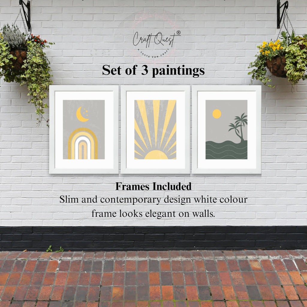 CRAFT QUEST Wall Art Decor Paintings | Set of 3 BOHO Wall Art Frames for Home Decoration | Ideal for Living Room, Bedroom & Offices
