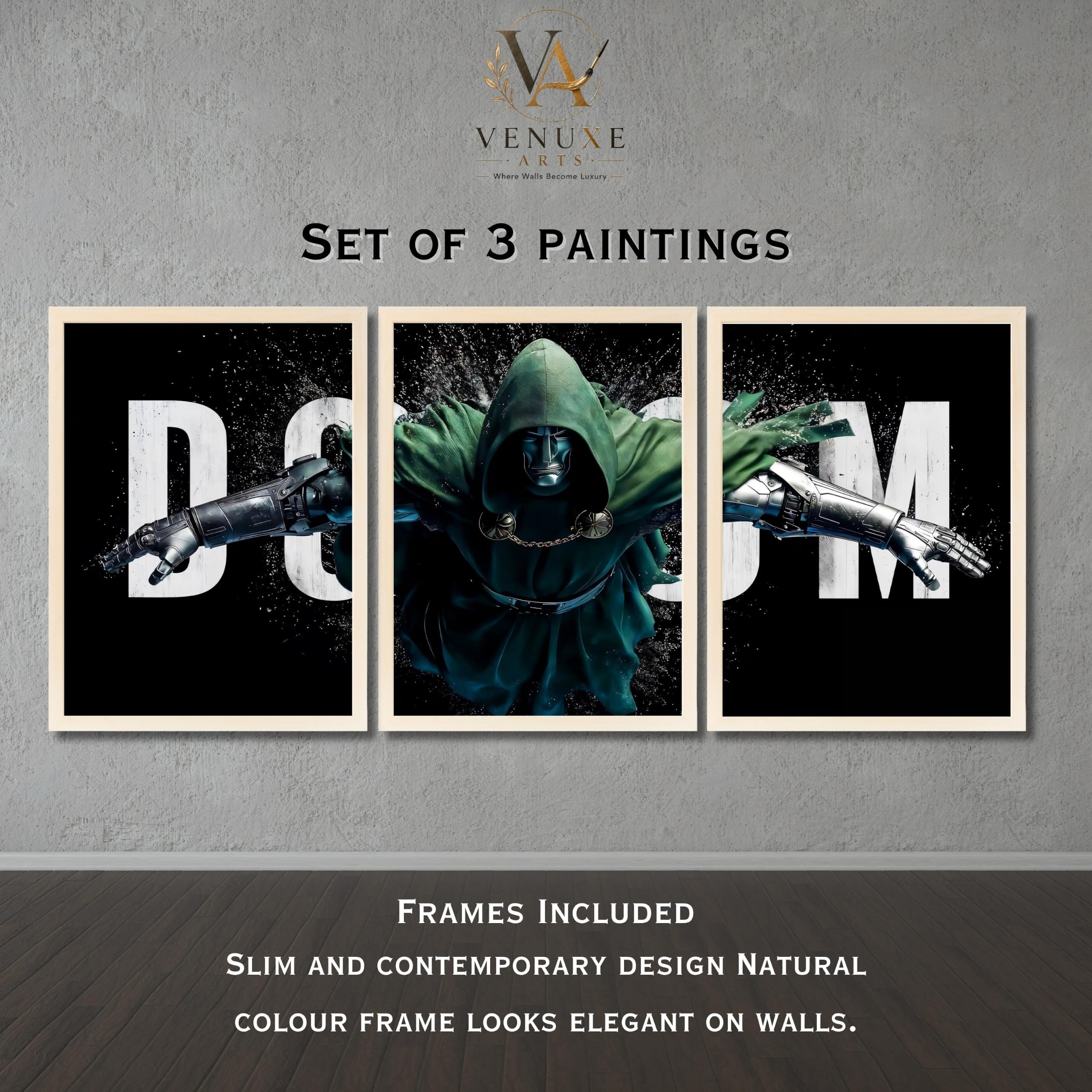 VENUXE ARTS Set Of 3 Anime Characters Wall Framed |Anime Characters Framed Poster for Living Room Bedroom Gaming Room Studio Wall Decor