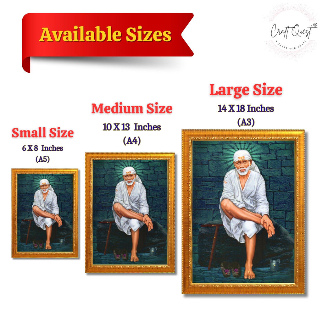 CRAFT QUEST Saibaba Sai Baba Shirdi Sainath Wall Painting Framed Home Décor, Ideal for Home, Office, Temple & Puja Room, Wall Decor