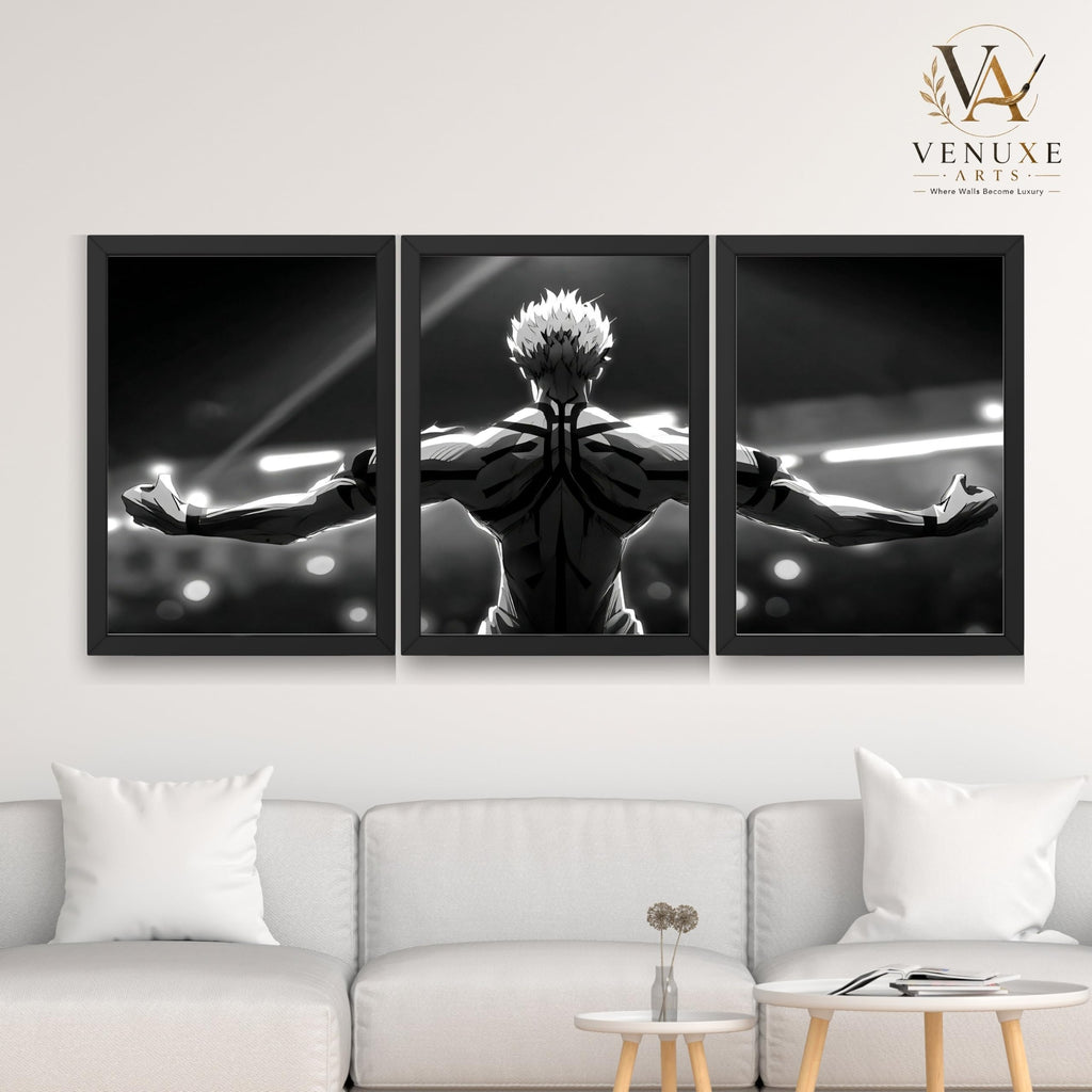 VENUXE ARTS Set Of 3 Anime Characters Wall Framed |Anime Characters Framed Poster for Living Room Bedroom Gaming Room Studio Wall Decor